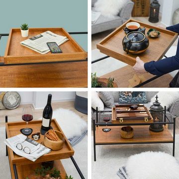 DuneDesign Couchtisch Vintage Couchtisch + Holz Tablett 90x44 cm Tisch, Metall Tisch Beistelltisch