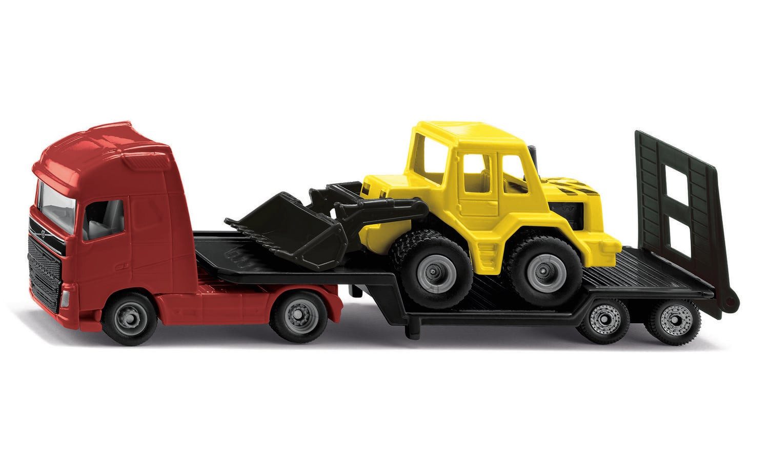 SIEPER Spielzeug-Auto Siku 1616 - Volvo Tieflader mit Radlader rot/gelb, 155x36x46mm