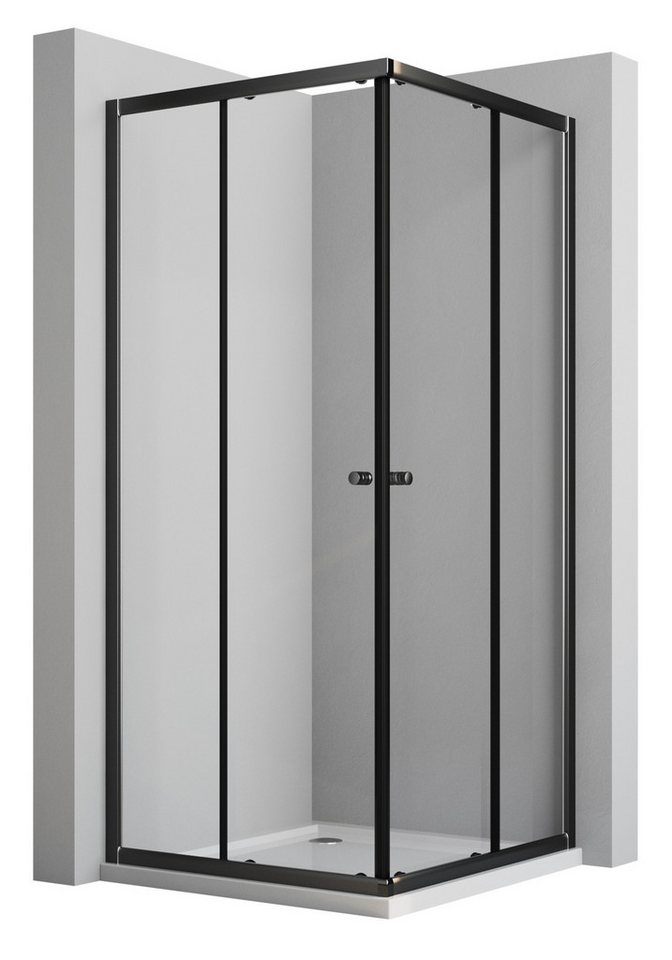 Boromal Eckdusche Duschkabine Schwarz 80x100 90x90 Schiebetür Eckeinstieg Dusche, BxT: 75x80 cm, sicherheitsglas, Dusche Duschwand Glas Duschabtrennung