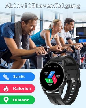 HUAKUA für Damen Herren mit Telefonfunktion Bluetooth Anrufe Smartwatch (1.38 Zoll, Android iOS), mit SpO2-Überwachung Pulsuhr Schlafmonitor Schrittzähler Anrufe