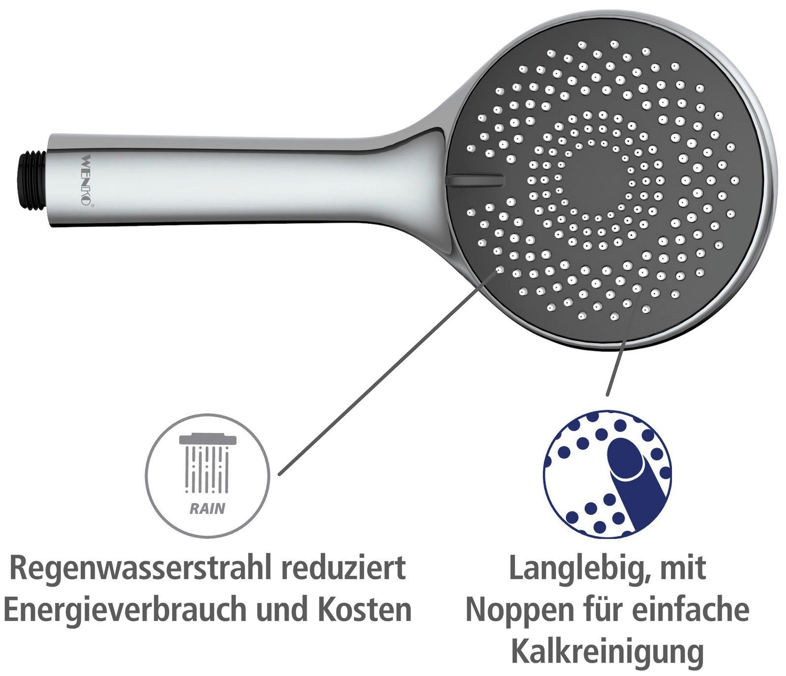 WENKO Handbrause Watersaving System, Duschkopf Watersaving 11 Durchmesser cm Grau