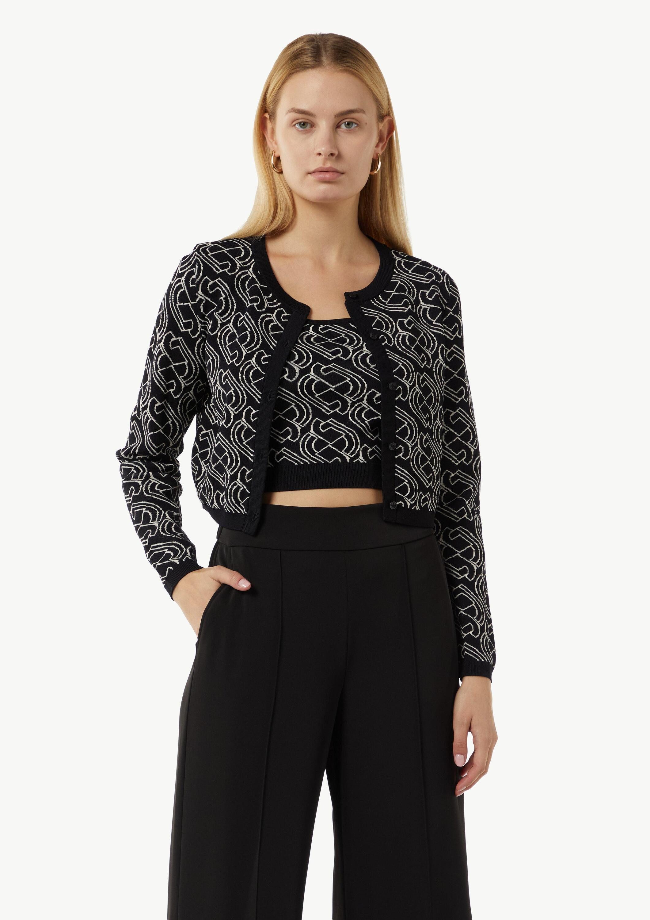 comma Cardigan Strickjacke Kurzer Feinstrickcardigan mit grafischem Muster