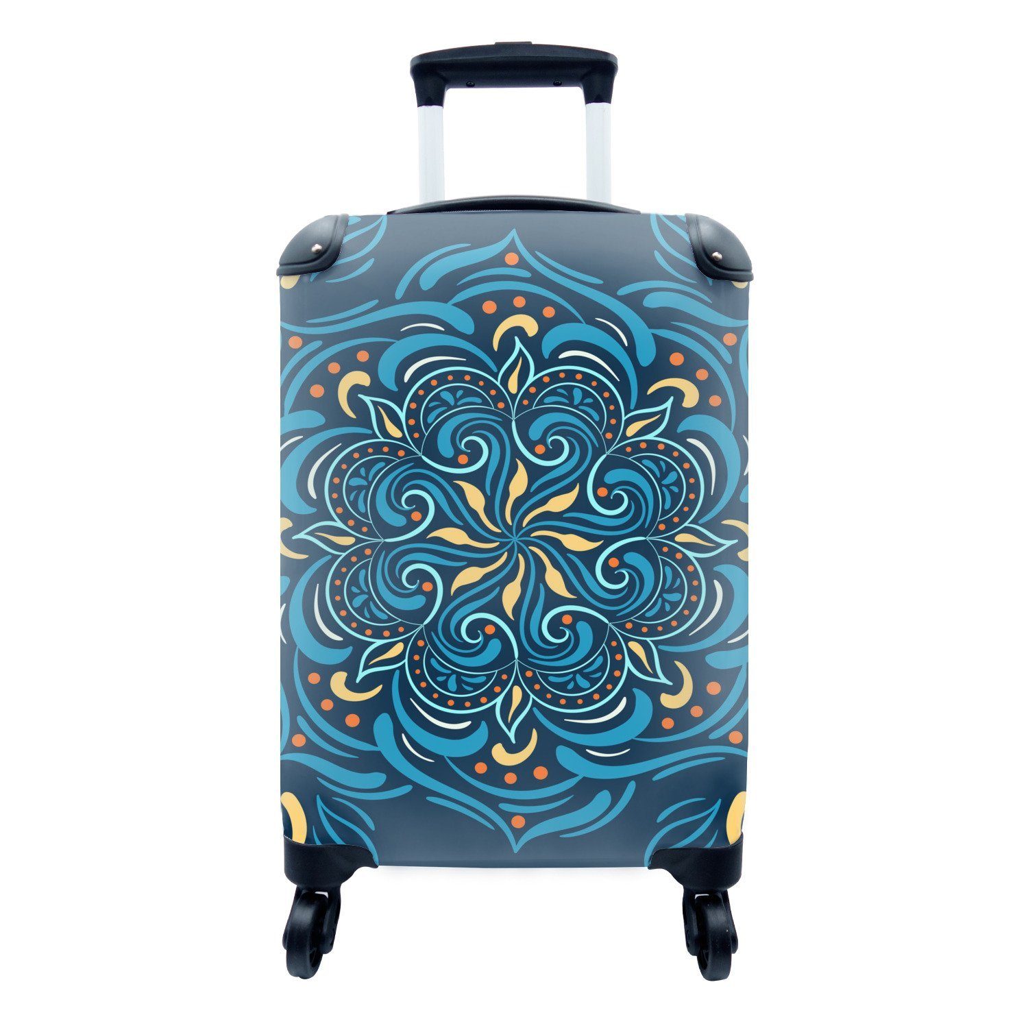 MuchoWow Handgepäckkoffer Blume - Gelb - Blau - Muster, 4 Rollen, Reisetasche mit rollen, Handgepäck für Ferien, Trolley, Reisekoffer