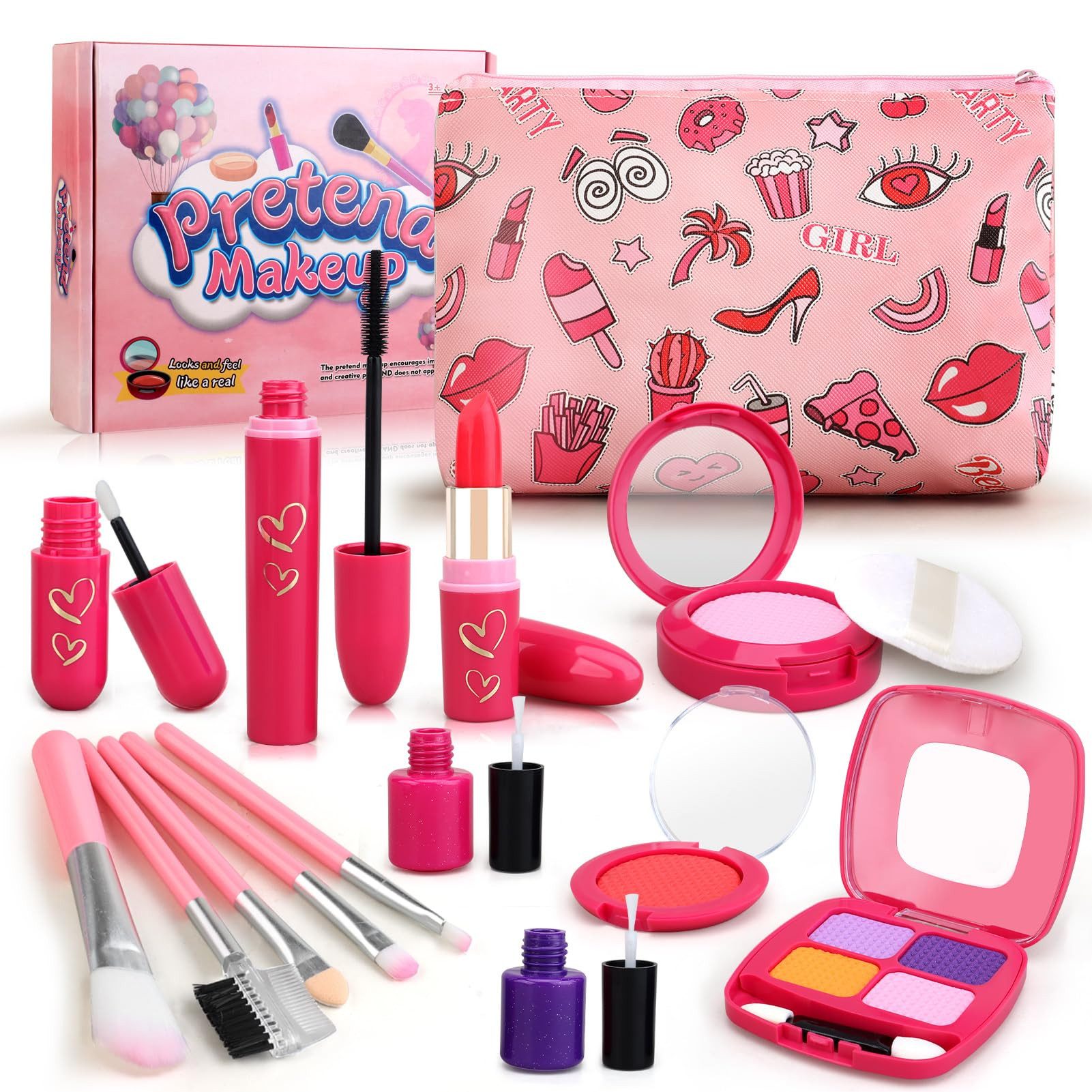 CLTYQ Spielzeug-Frisierkoffer Kinderschminke Set Mädchen,Make-up-Spielzeug,Schminkkoffer, Spiel-Make-up-Set für Kinder–R-Make-up-Geschenkset