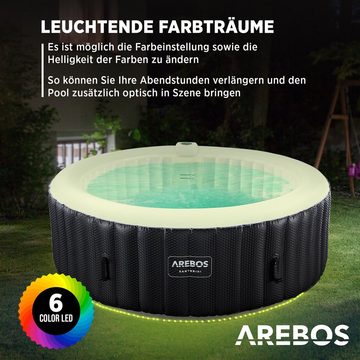 Arebos Whirlpool automatisch aufblasbar, In & Outdoor, 6 Personen, mit LED, (Aufblasbar,komplett mit Zubehör)