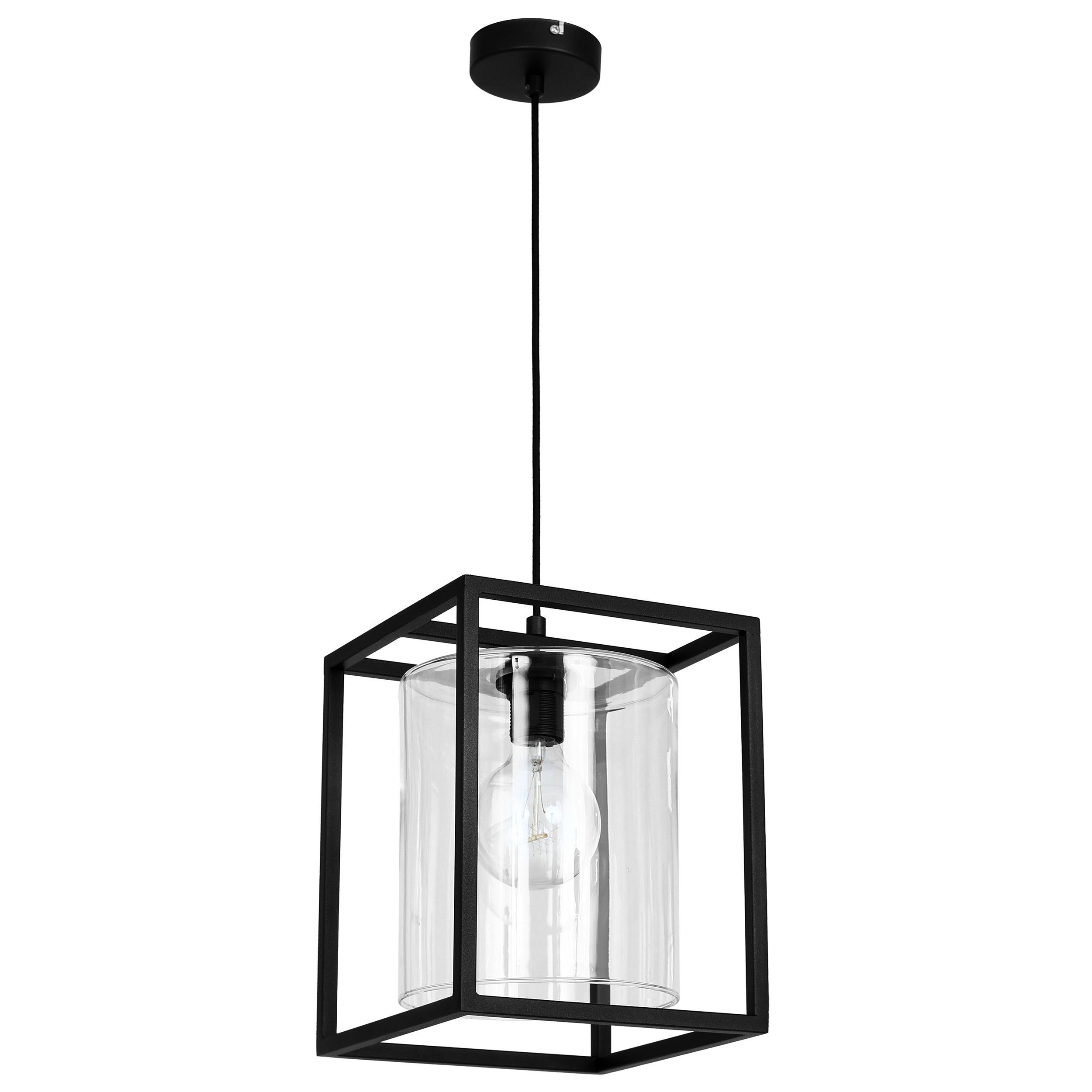 Licht-Erlebnisse Pendelleuchte TANVIR, ohne Leuchtmittel, Schwarz Metall Glas E27 Wohnzimmer Küche