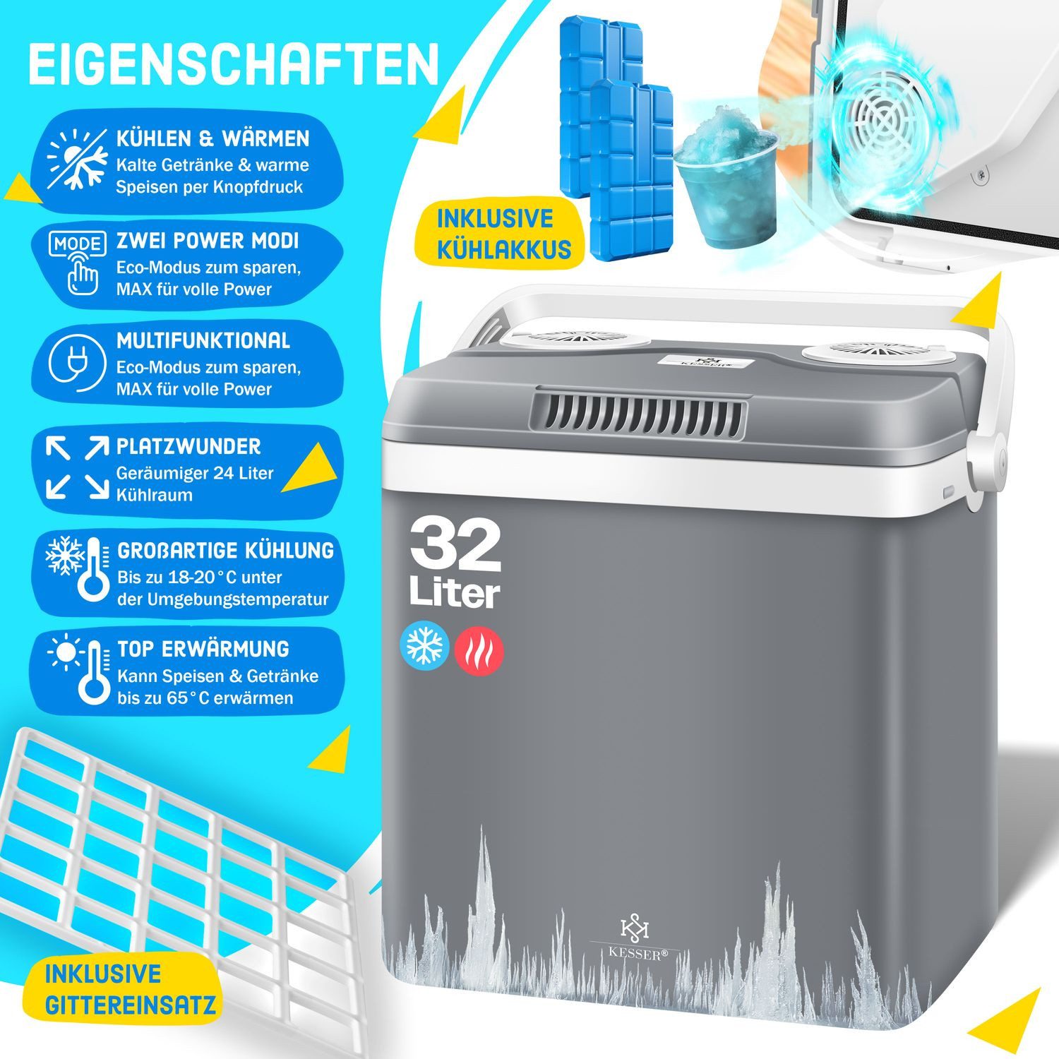 KESSER Kühlbox, 32 l, Thermoelektrische Kühlbox kühlt & wärmt 12V / 230V Mini-Kühlschrank