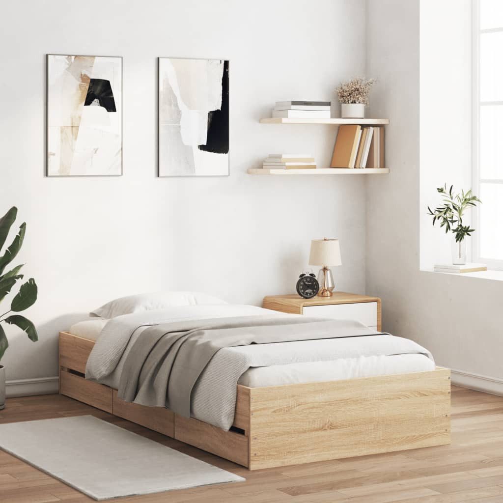 furnicato Bettgestell mit Schubladen Sonoma-Eiche 90x200cm günstig online kaufen