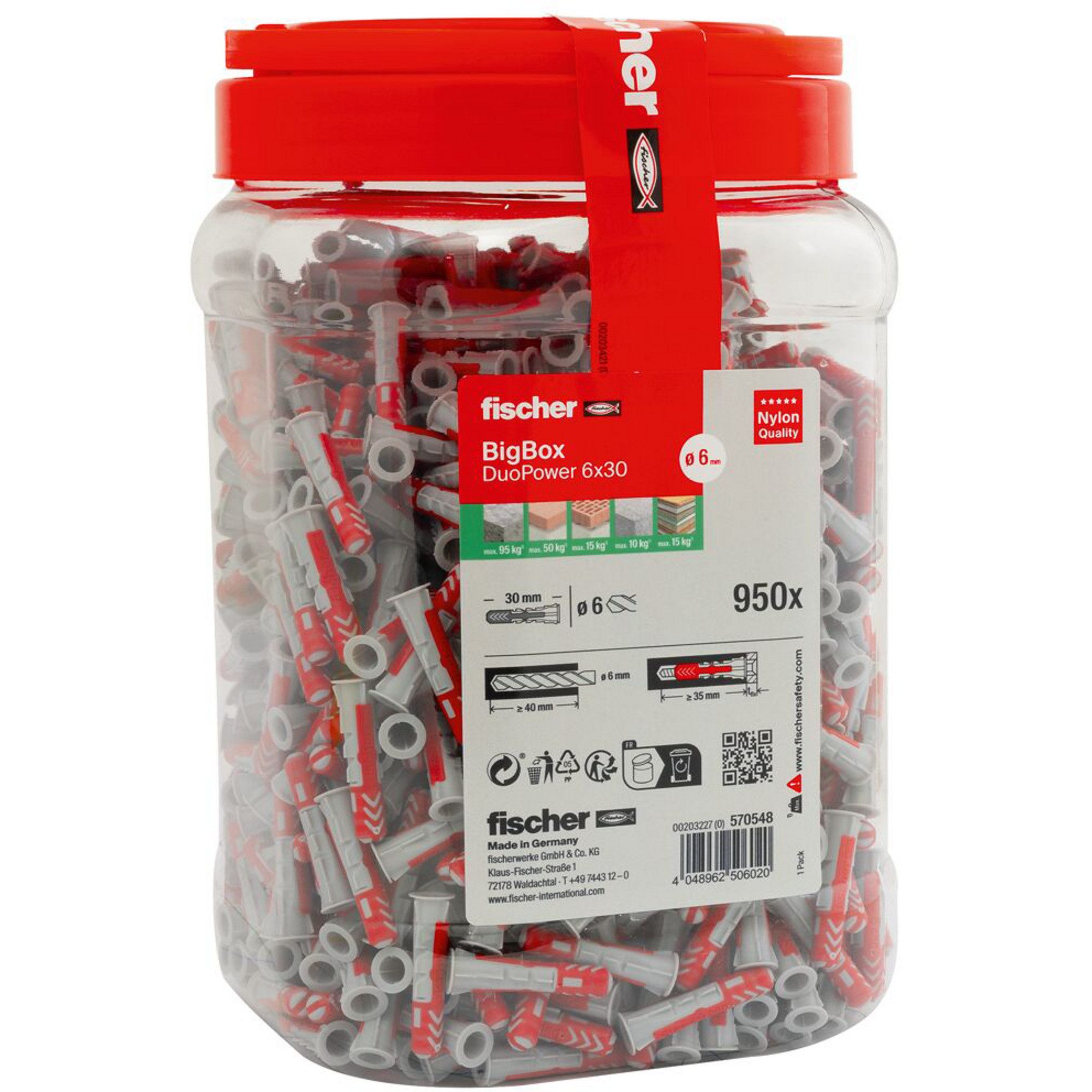 Fischer Universaldübel fischer Dübel DUOPOWER 6x30 BigBox, (950 Stück