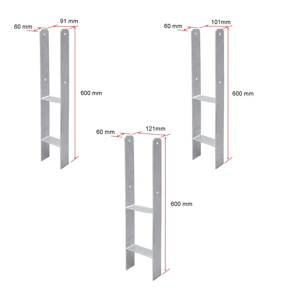 TolleTour Pfostenträger Verzinkter 2x Pfostenträger H-Anker Carport 600MM Zaun Pfostenanker