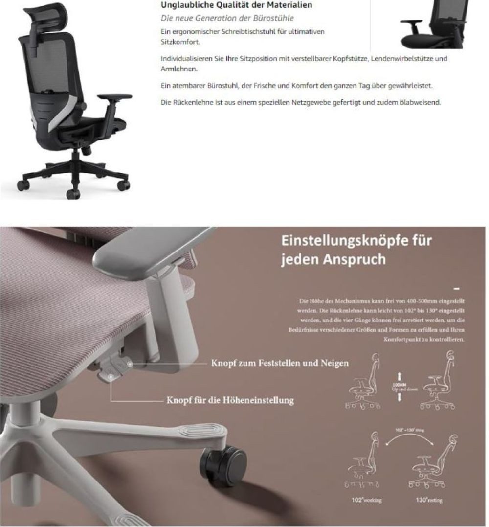 LMG Germany Bürostuhl, ergonomisch mit Kopf- günstig online kaufen