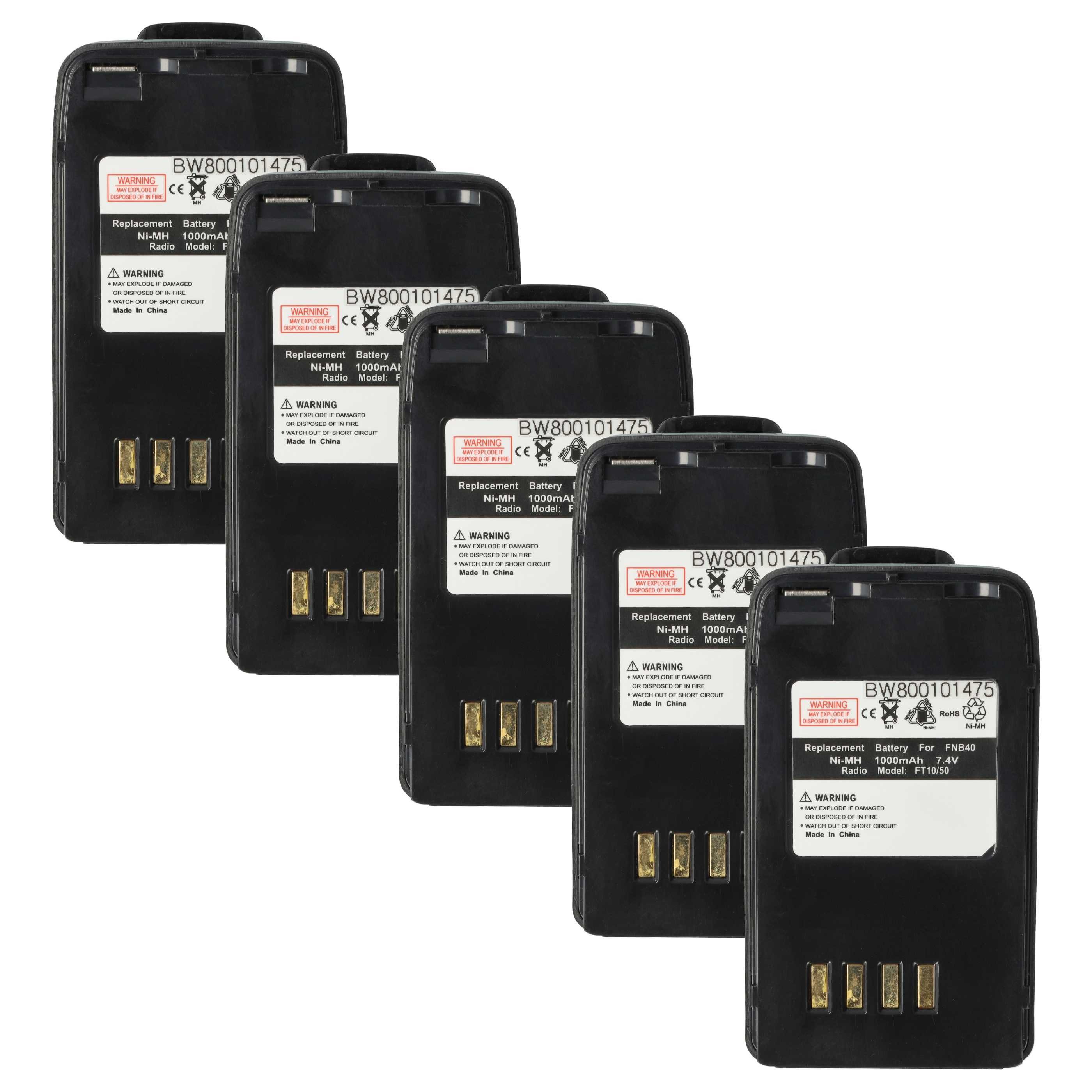 vhbw Akku Ersatz für FNB-41, FNB-40 für Funkgerät (1000 mAh, 7,4 V, NiMH) Akku Akku NiMH 1000 mAh (7,4 V, 5 St), Leistungsfähige Austausch-Akkus für Ihr Funkgerät, Walkie-Talkie