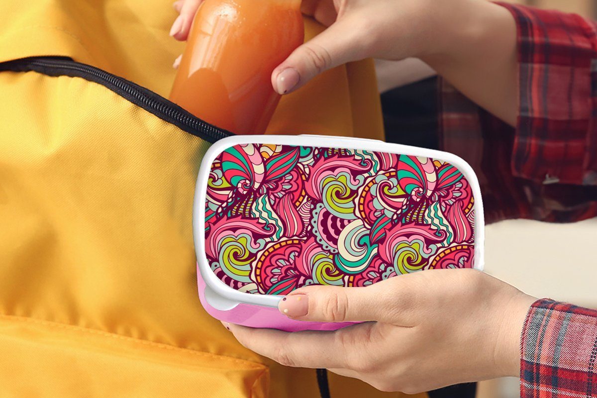 - MuchoWow Kinder, - (2-tlg), Brotdose - Mädchen, Erwachsene, Design, Snackbox, Kunststoff Kunststoff, Blumen Lunchbox Regenbogen rosa Brotbox für Blätter