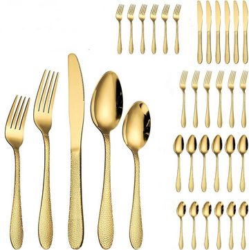 KingLux Besteck-Set 30teilig Hammered Besteck Set Gold Essbesteck für 6 Personen (30-tlg), 6 Personen, Edelstahl