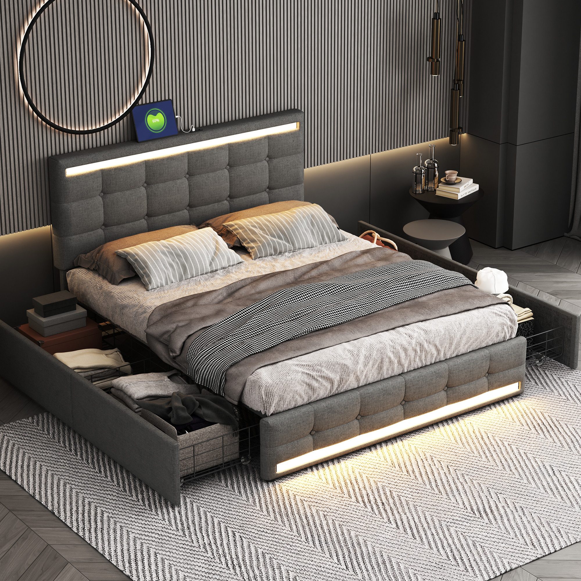 HAUSS SPOLE Polsterbett Polsterbett Funktionsbett Bettrahmen Jugendbett (140 * 200 ohne Matratze, Gepolstertes Plattformbett mit Stauraum), Hochwertiges Material