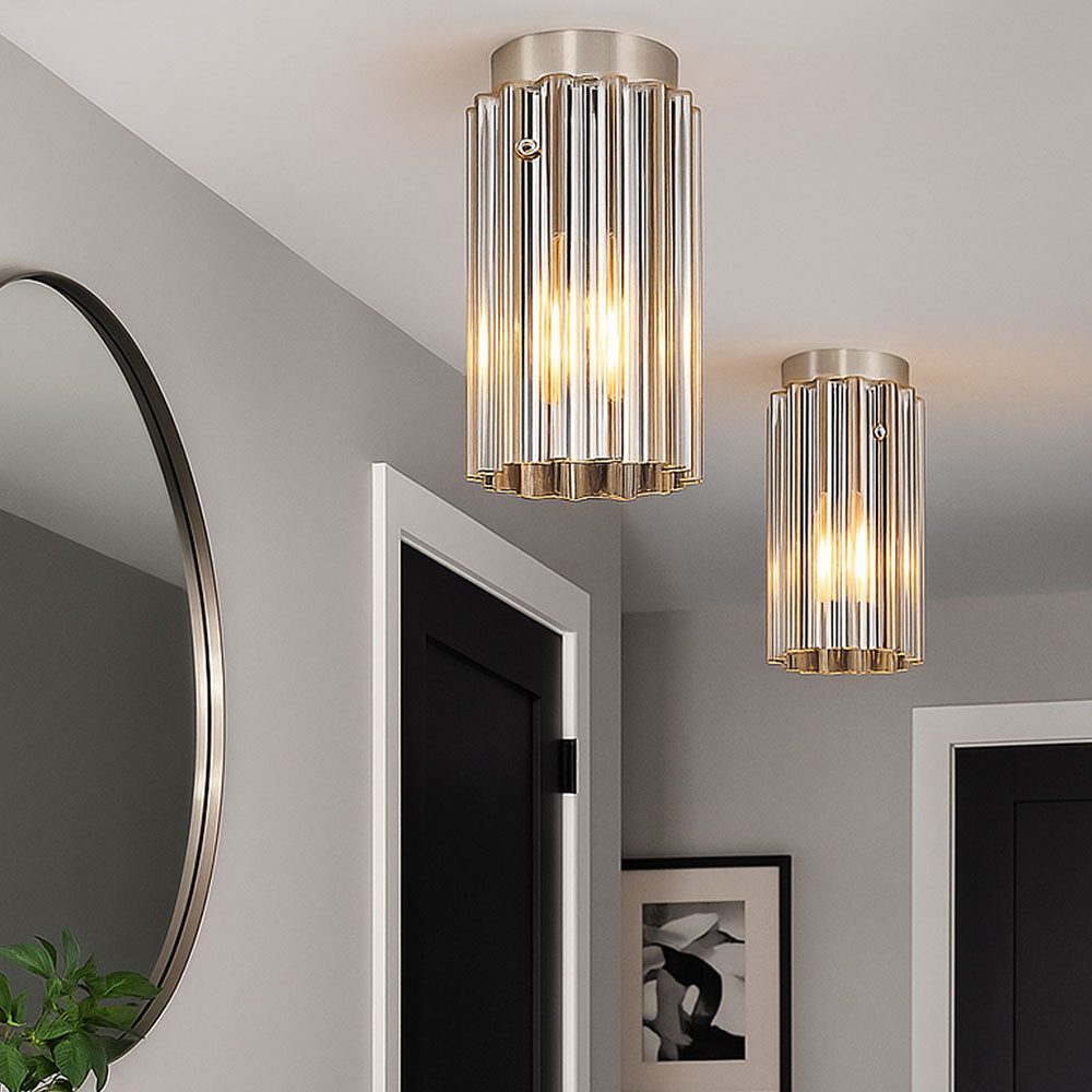 GLOBO LIGHTING Deckenleuchte, Leuchtmittel nicht inklusive, Deckenleuchte Deckenlampe Wohnzimmerlampe Metall Glas 2x
