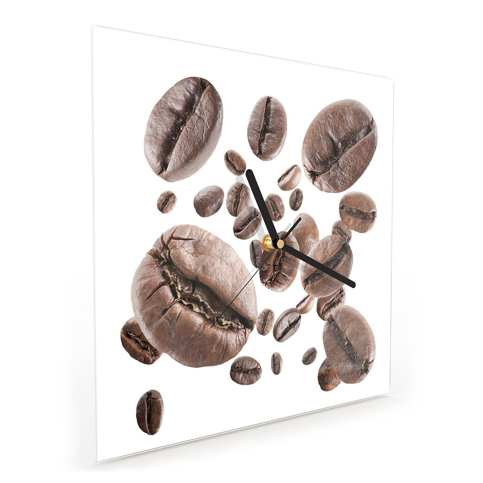 fliegend Größe 30 Wandkunst Motiv cm mit x Glasuhr Wanduhr 30 Primedeco Kaffeebohnen Wanduhr