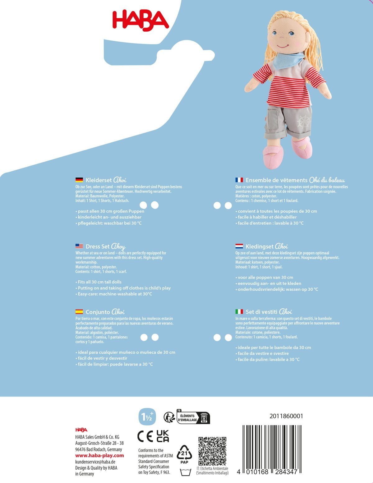 Haba Puppenkleidung Zubehör für Stoffpuppe Kleiderset Ahoi 2011860001 günstig online kaufen