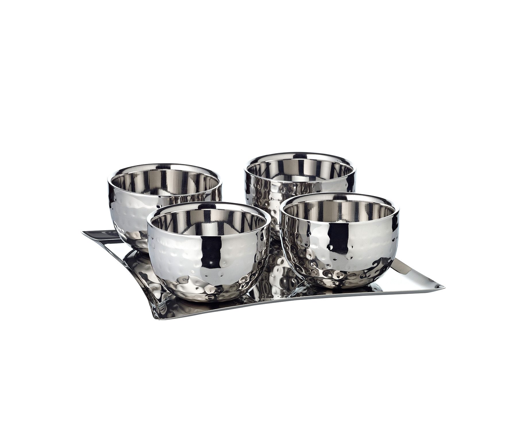 EDZARD Servierschale Madeleine, 4er-Set Schale mit Tablett, Edelstahl, doppelwandig, H 5 cm