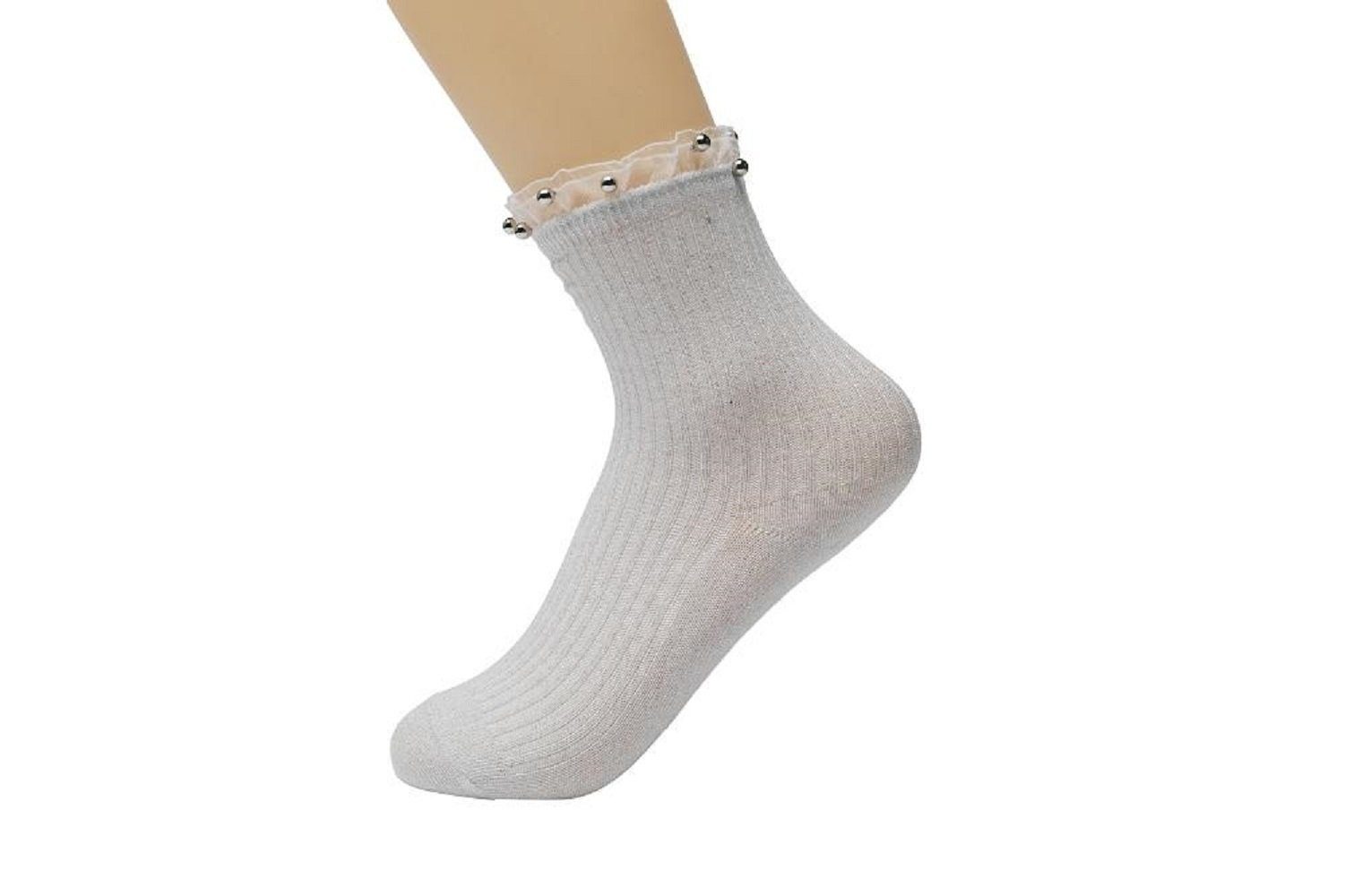 NEU 30/35 4 Lycille weiß mit Glitzer Paar 1 Mädchen Modell eleganter für Socken Baumwollsocken