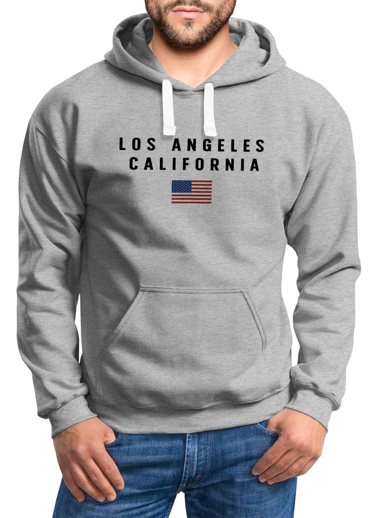 Neverless USA Hoodie Neverless® Schriftzug Angeles Streetstyle Herren weiß California Amerika Hoodie Fashion Bedruckt Los Flagge