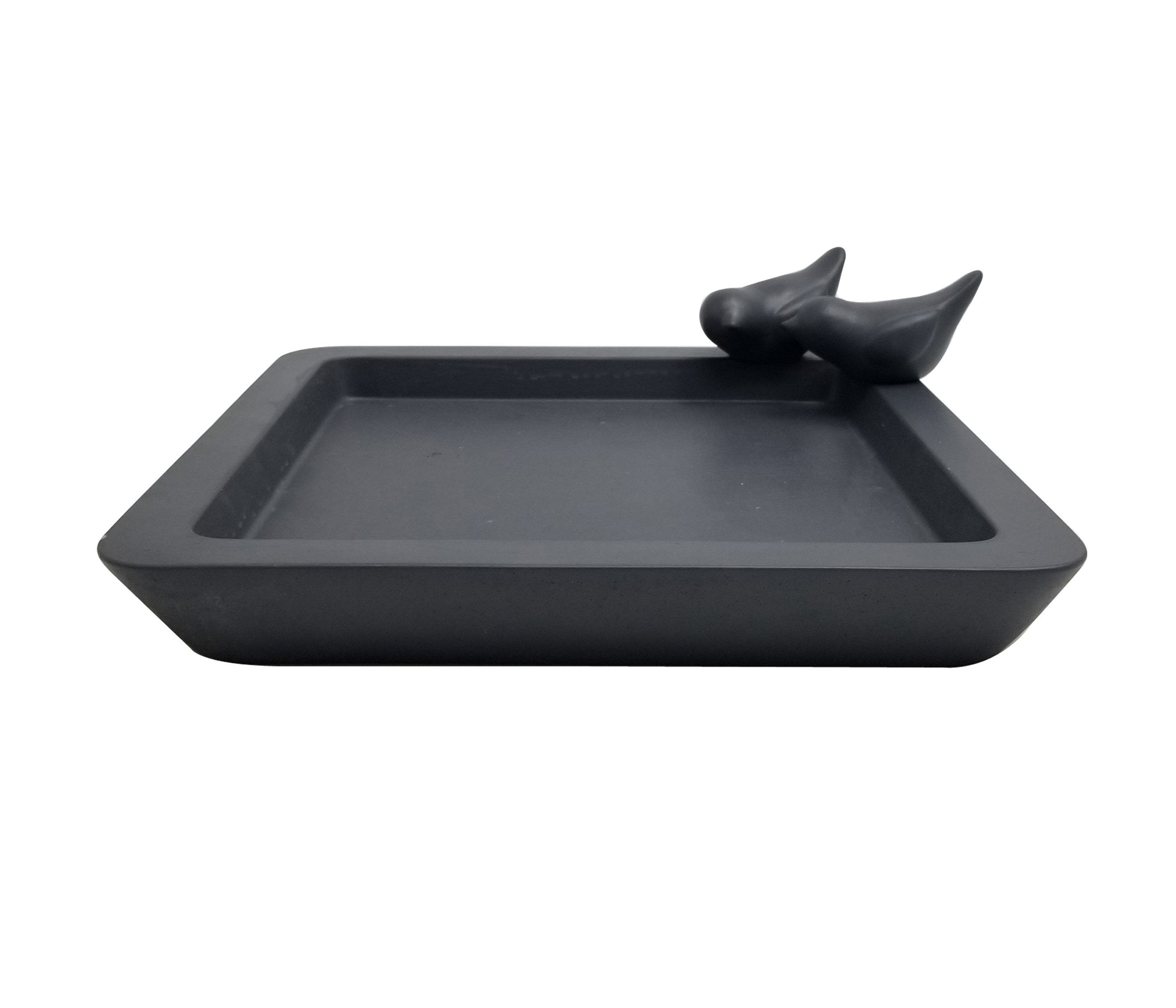 Dehner Vogeltränke Belém aus Beton, 30 x 30 x 9 cm, grau / schwarz, mit abnehmbaren Vögeln, für Vögel und Insekten im Garten
