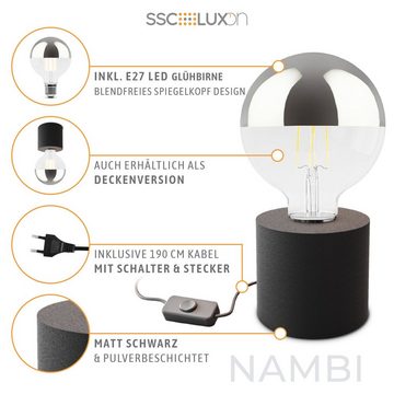 SSC-LUXon LED Bilderleuchte NAMBI Design Tischleuchte schwarz mit Spiegelkopf LED E27 Globe, Warmweiß
