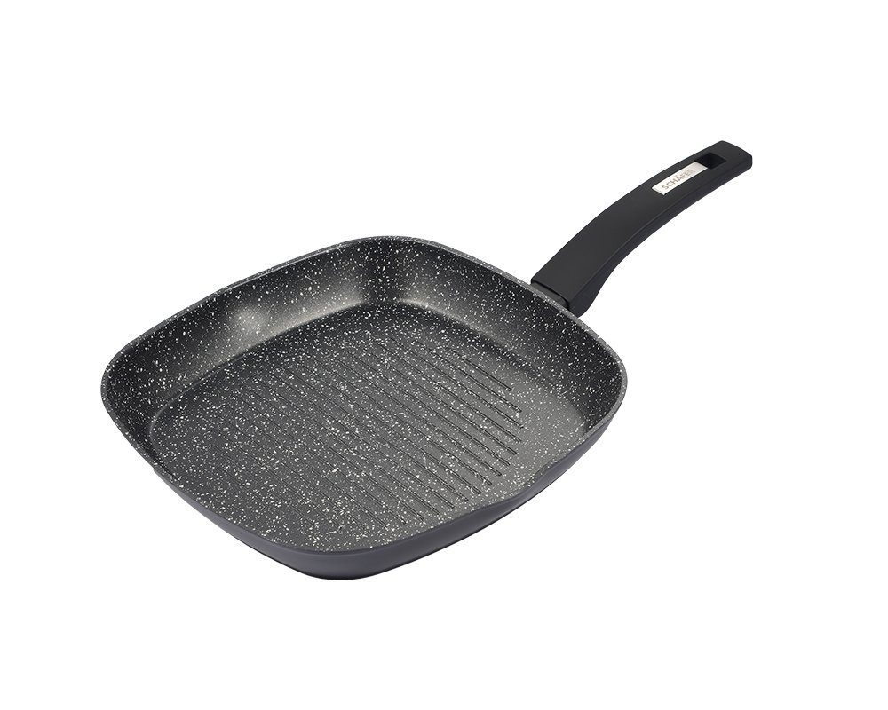Schäfer Elektronik Grillpfanne Grillpfanne Ø28cm Steakpfanne Fischpfanne Induktion Marble Schwarz