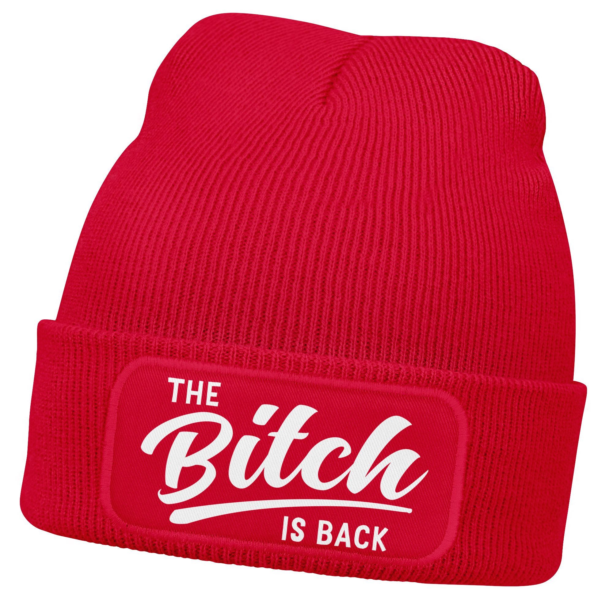 Strickmütze Damen Beanie mit Patch The Bitch is back Strickmütze mit Spruch