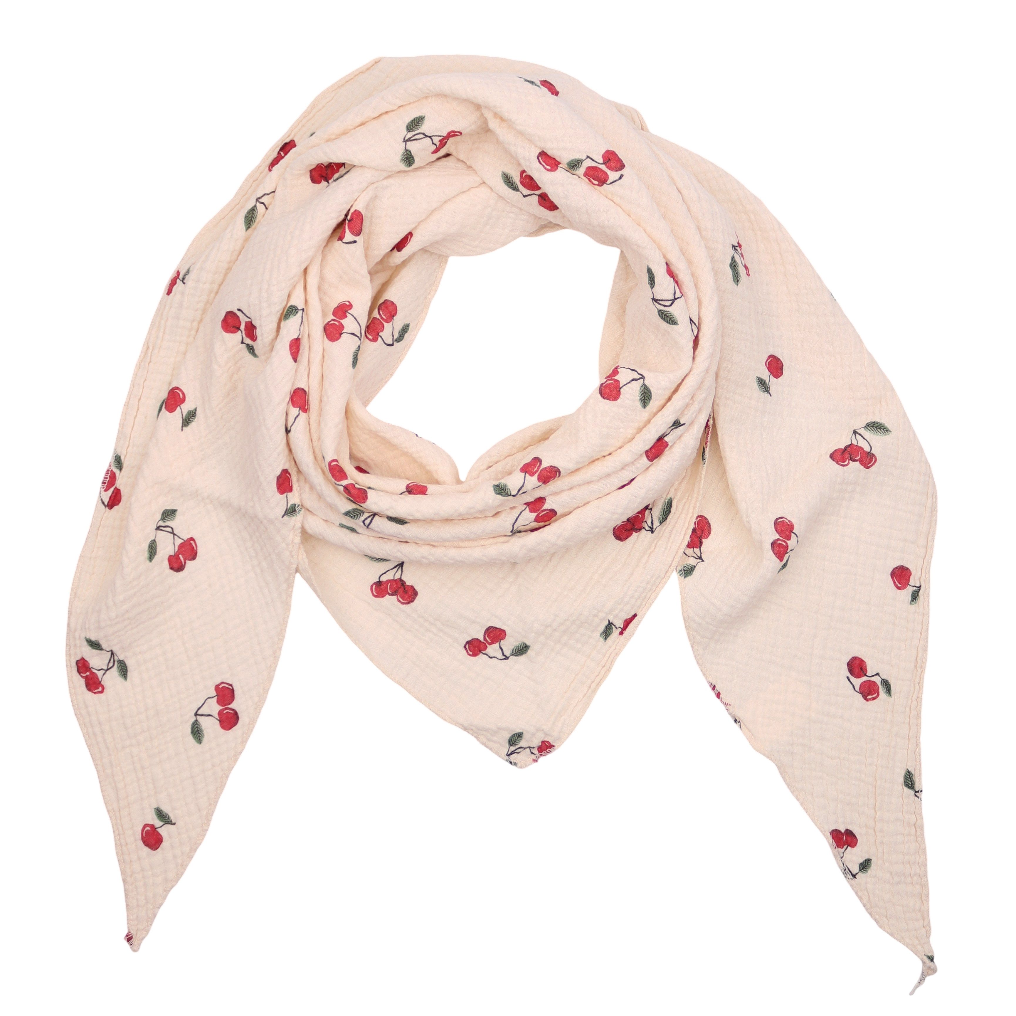 MIRROSI Dreieckstuch Aus Musellin Dreiecksschal ca.185x80 cm, Made in Italy, Kirsche Print, (Leicht, ideal für das ganze Jahr, 100% Baumwolle), in tollen Farben (Cherry Print)