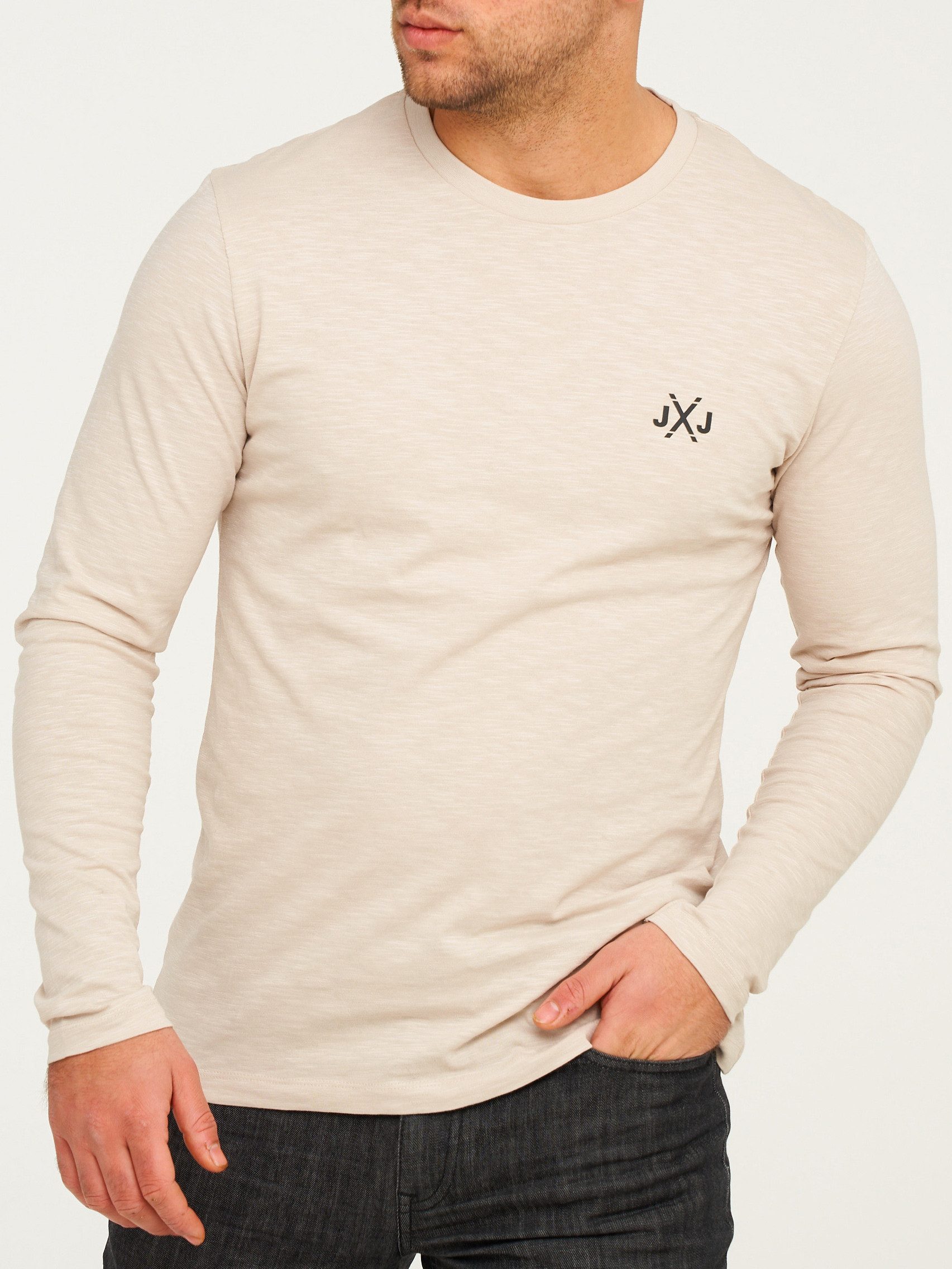 Jack & Jones Langarmshirt JCORISE INFINITY TEE LS CREW NECK Herren Langarmshirt Unifarben Basic Stretch Longsleeve Shirt Baumwolle
