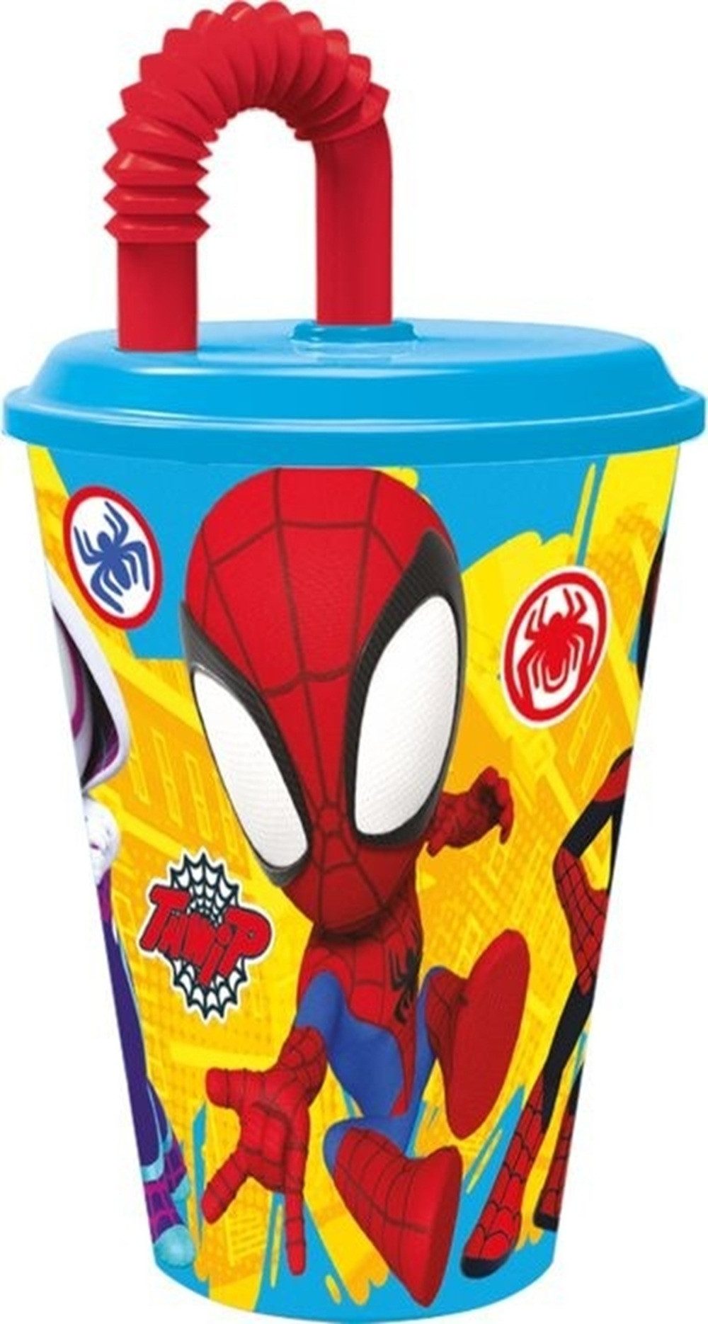 Spiderman Trinkflasche Spiderman Spidey Kunststoffbecher mit Strohhalm, 430 ml, Spidey Becher mit Strohhalm
