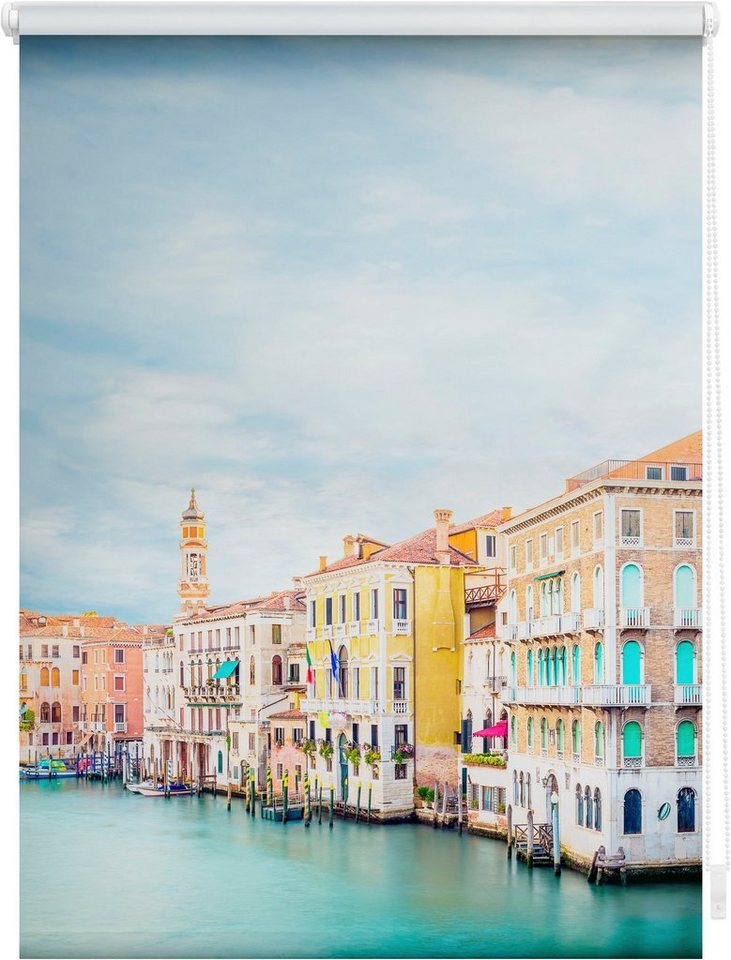Venedig Klemmfix, freihängend, blickdicht, Klemmfix ORIGINAL, Bohren, blickdicht, Blau, Seitenzugrollo ohne LICHTBLICK - Rollo