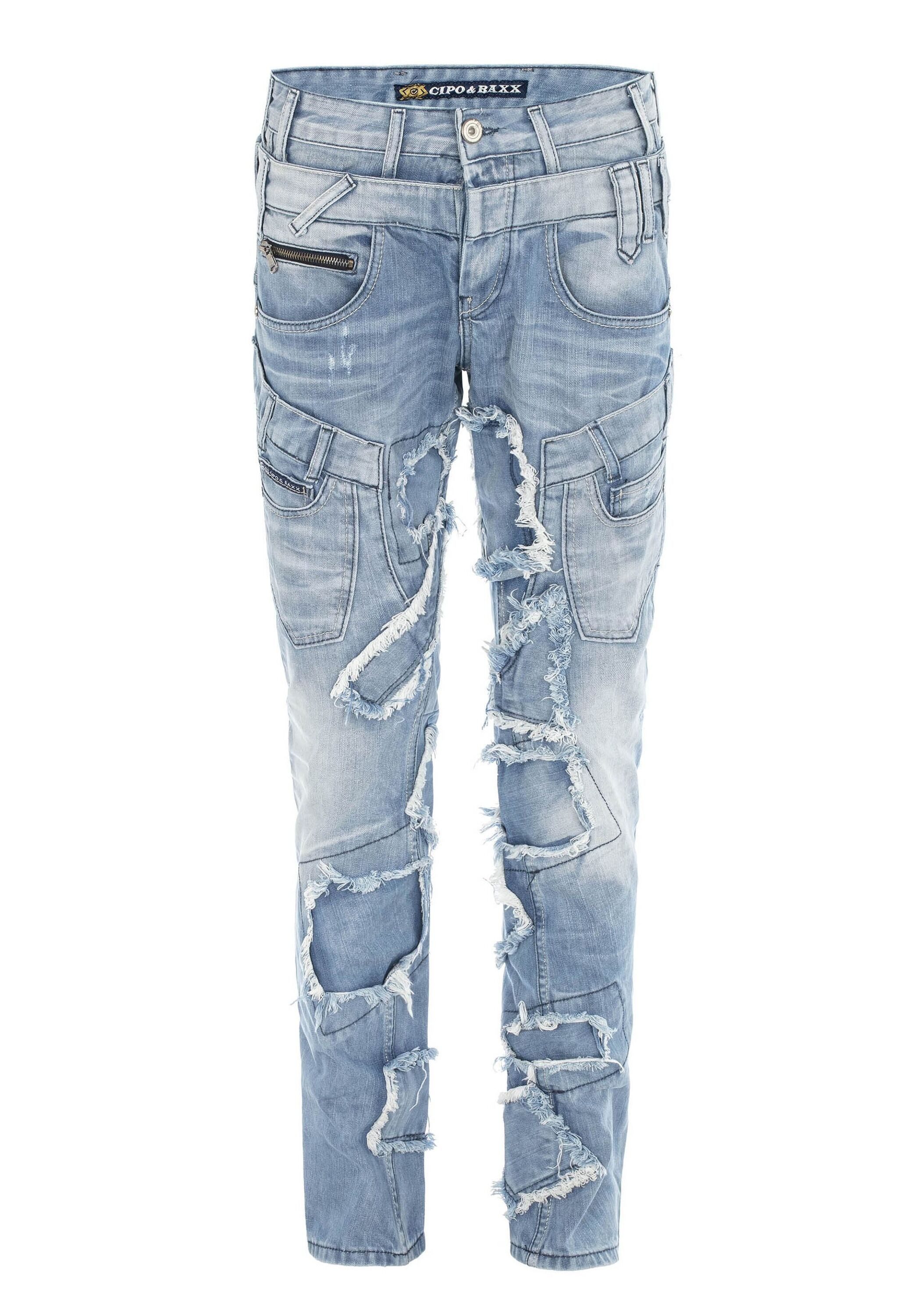 Cipo & Baxx Straight-Jeans DENIM bequeme Jeans im trendigen Patchwork-Design, CD617