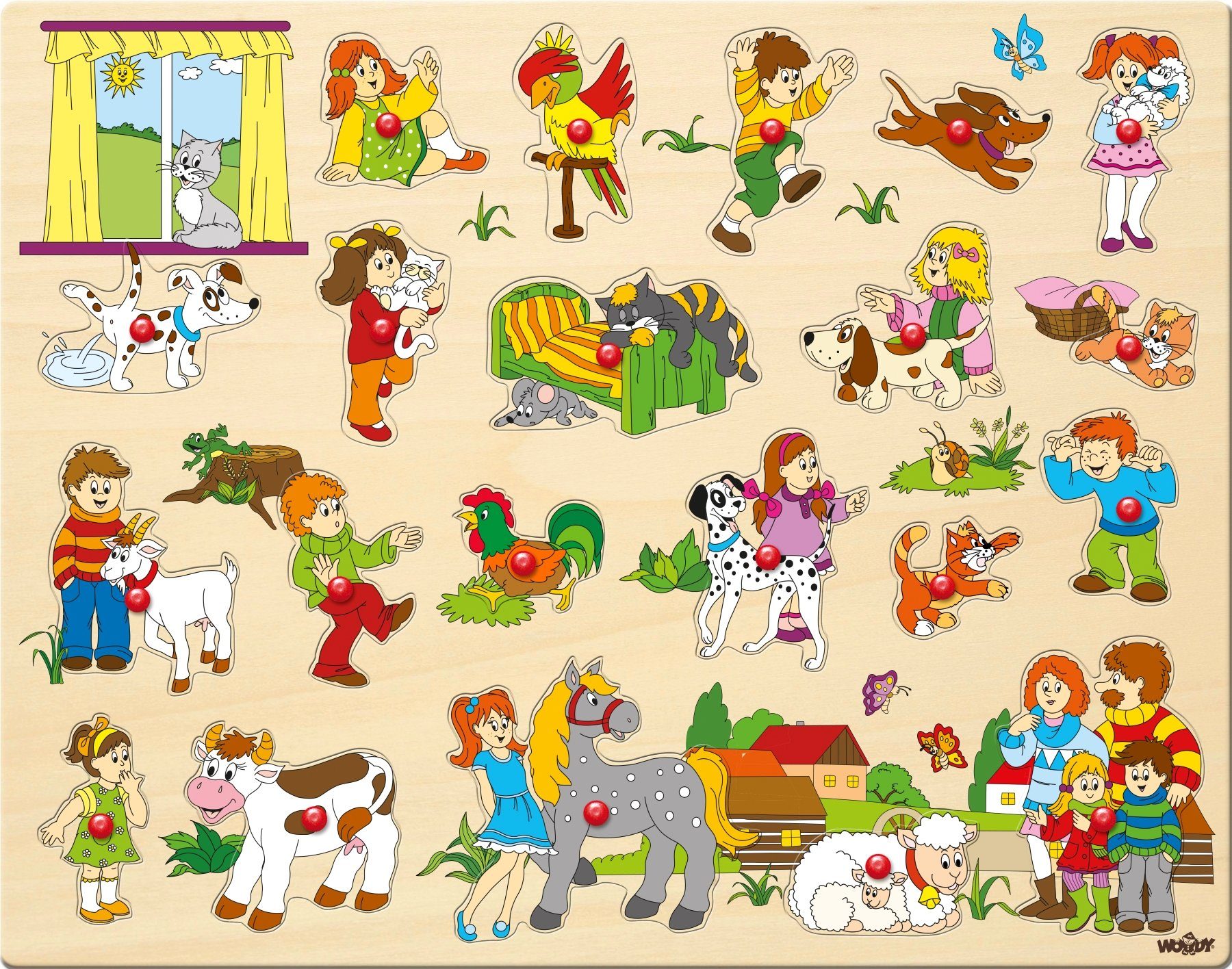 Woodyland Lernspielzeug Großes Holzpuzzle / Greifpuzzle mit Knauf zum Thema Tiere/Farm. 21 tlg (21-St), Puzzleteile mit griffigem Holzknauf zum Puzzeln