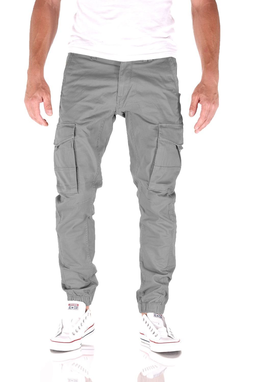 Jack & Jones Cargojeans Jack & Jones Paul Flake Cargo Tapered Fit Herren Jeans Hose Cool Gray