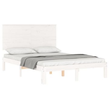 vidaXL Bettgestell Massivholzbett mit Kopfteil Weiß Bett Bettgestell
