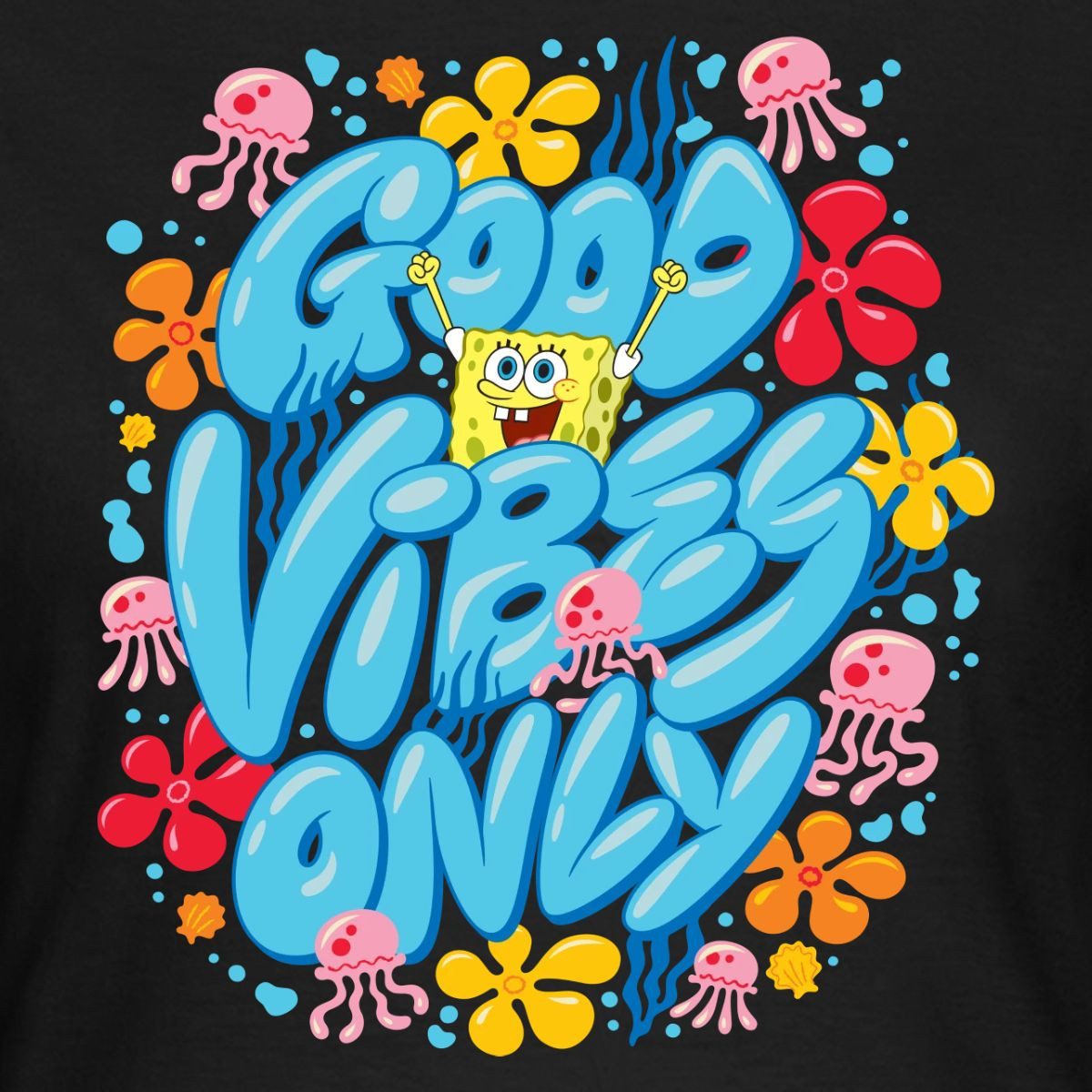 Spreadshirt T-Shirt Spongebob Schwammkopf Good Vibes Only Frauen T-Shirt (1-tlg)