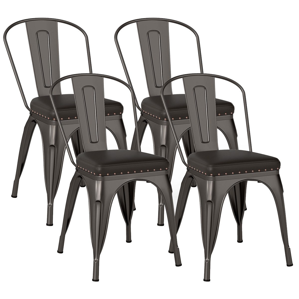 COSTWAY Esszimmerstuhl, 4er Set, Metallstuhl stapelbar, Bistrostuhl gepolstert