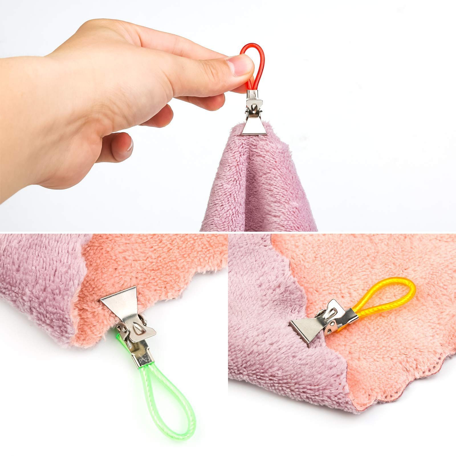 FOUORTUNATE-BEE Handtuchhaken Handtuch Clips Set 15 tlg Handtuchhalter Clips für Küche & Bad, Geschirrtuch Clips bunt mit Haken für Küche Bad Camping Haushalt – Bild 2 von 5
