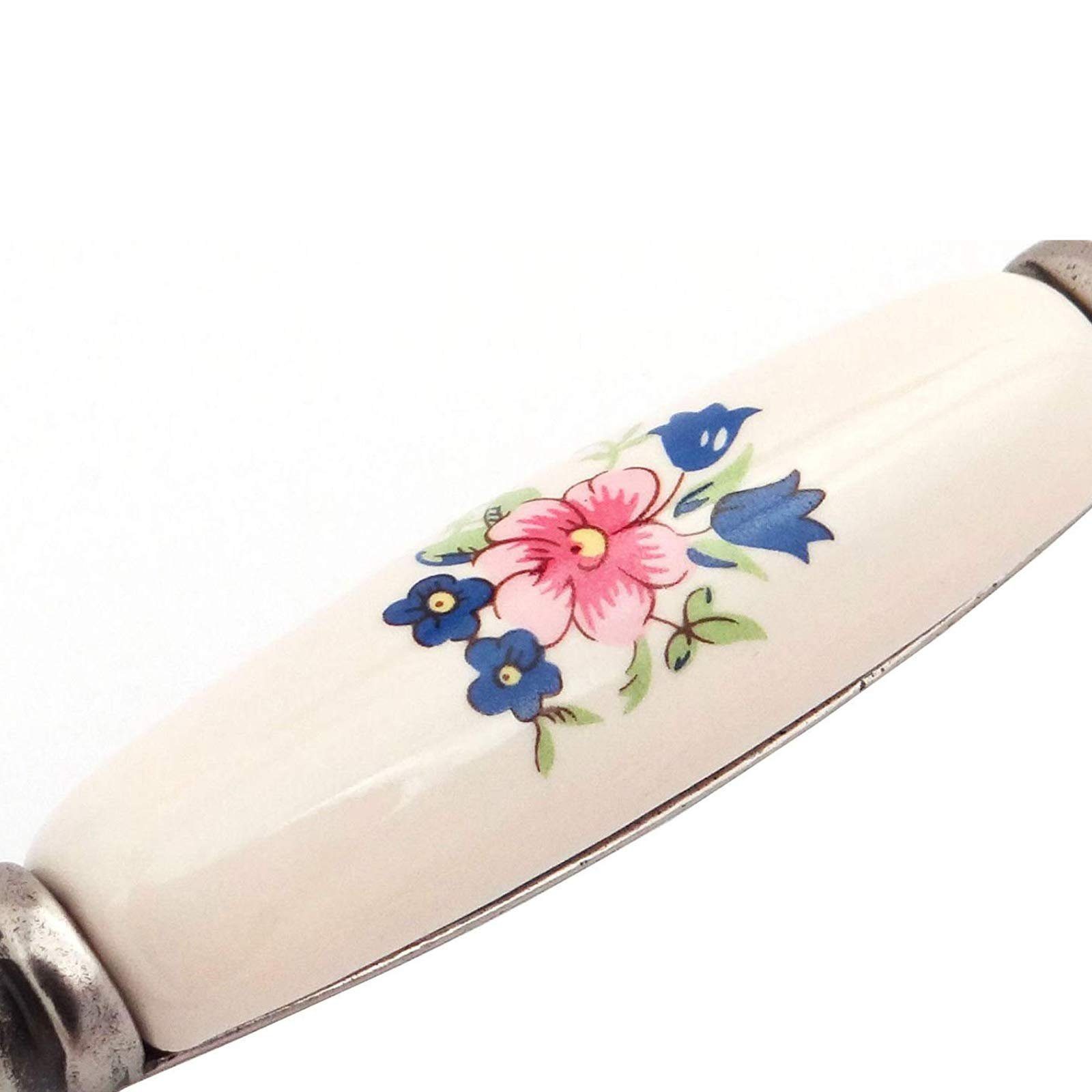SO-TECH® Möbelgriff Porzellangriff Landhaus BA 96 mm Altsilber / Cremefarbig, Blumendekor - inkl. Schrauben