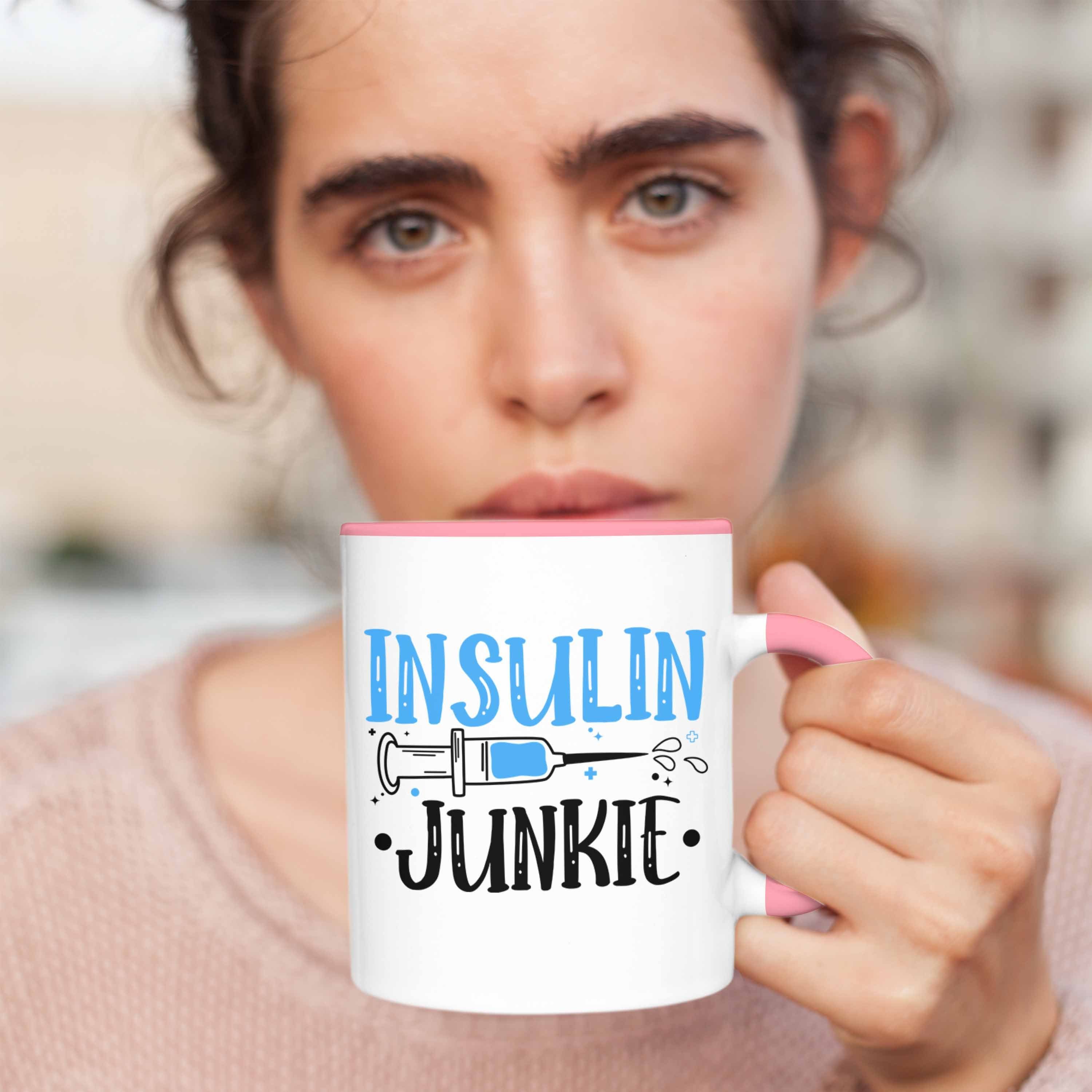 Trendation Tasse Trendation Junkie Insulin Diabetiker Patient Zucker Diabetis Tasse Geschenk Spruch Rosa Lustiger 