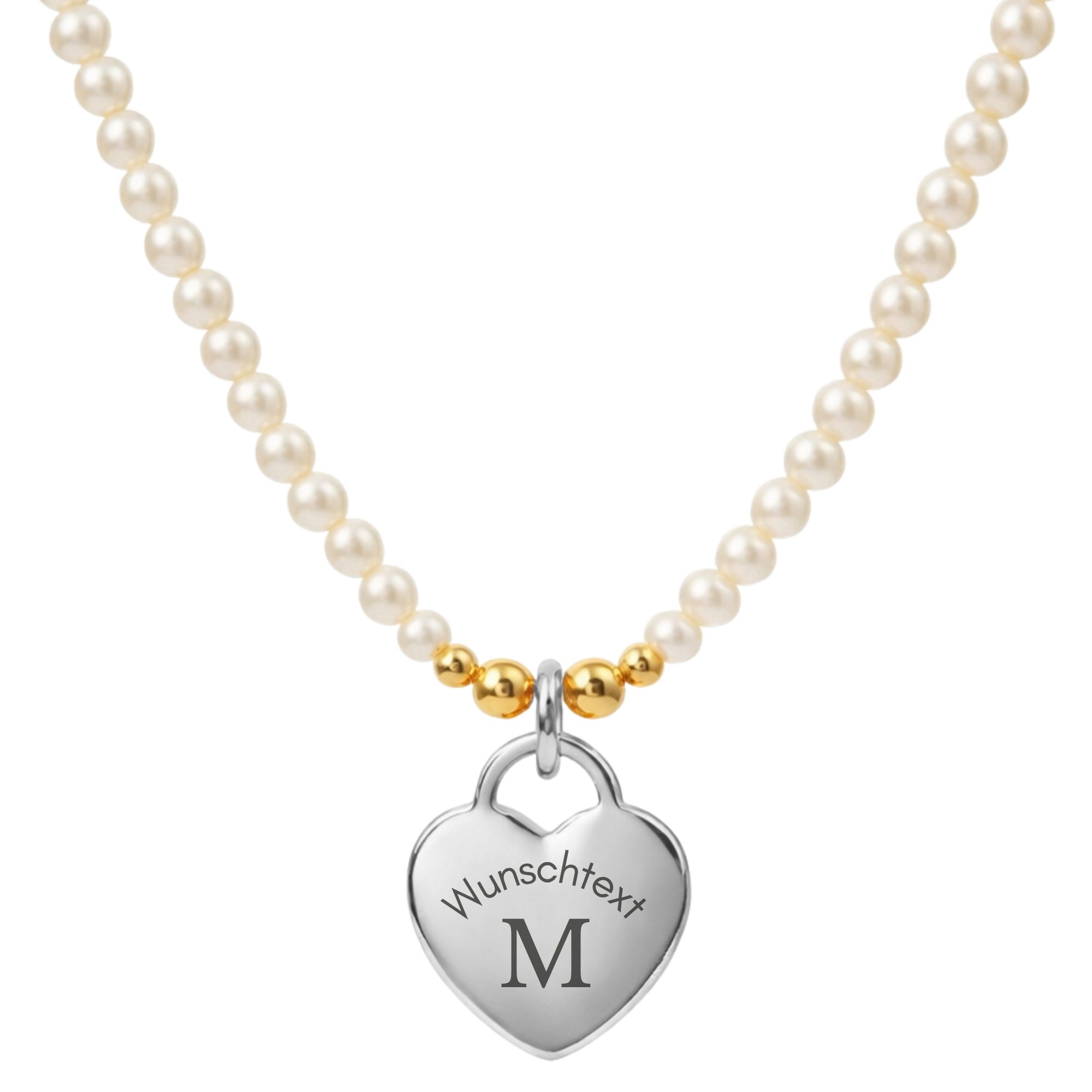 BS Schmuckdesign Kette mit Anhänger mit Gravur Personalisierte Halskette Damen Perlenkette mit Herzanhänger Gravur (inkl. Gravur), personalisiert inkl. Geschenkbox