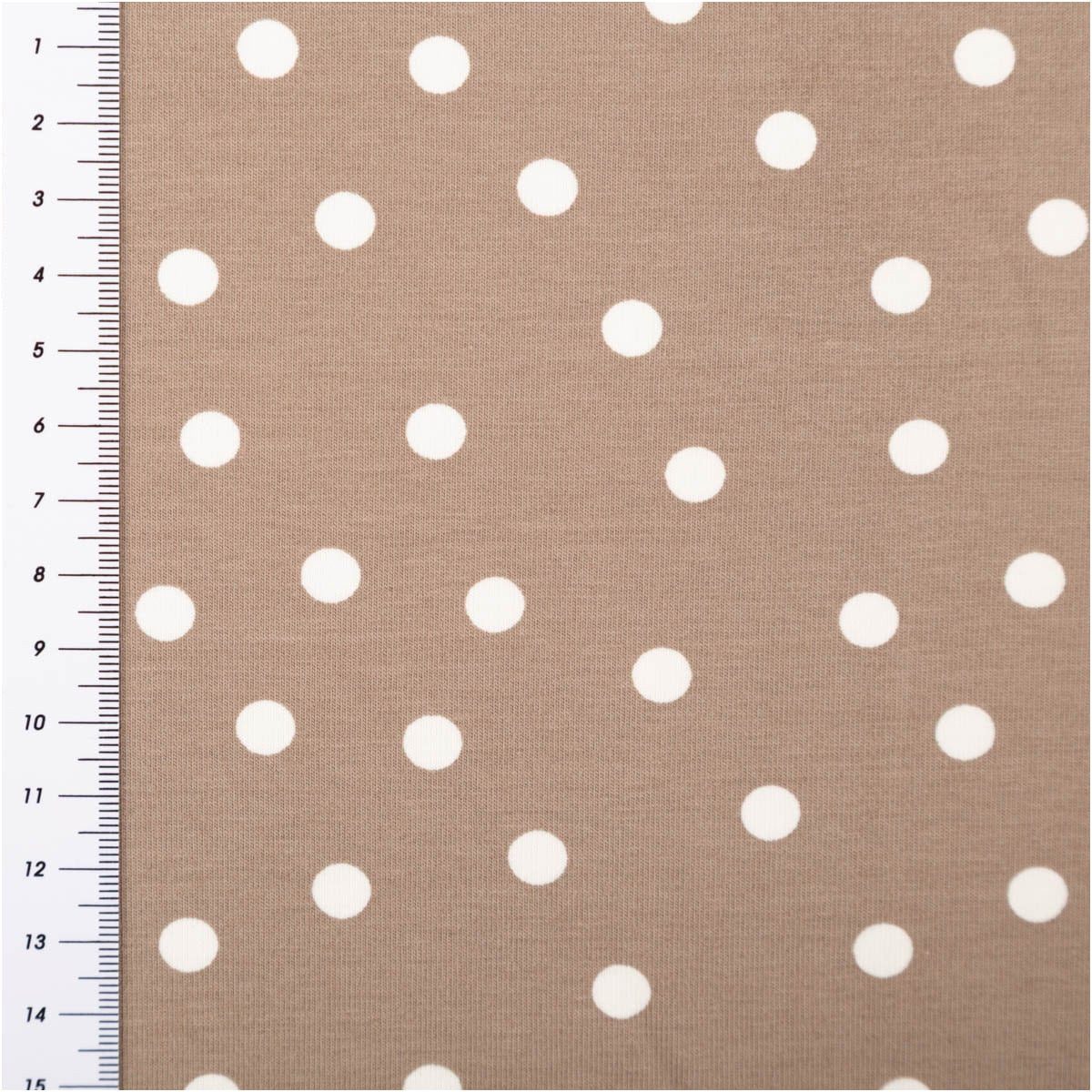 SCHÖNER LEBEN. Stoff Jersey Stoff Meterware Baumwolljersey Punkte beige weiß 150cm, allergikergeeignet