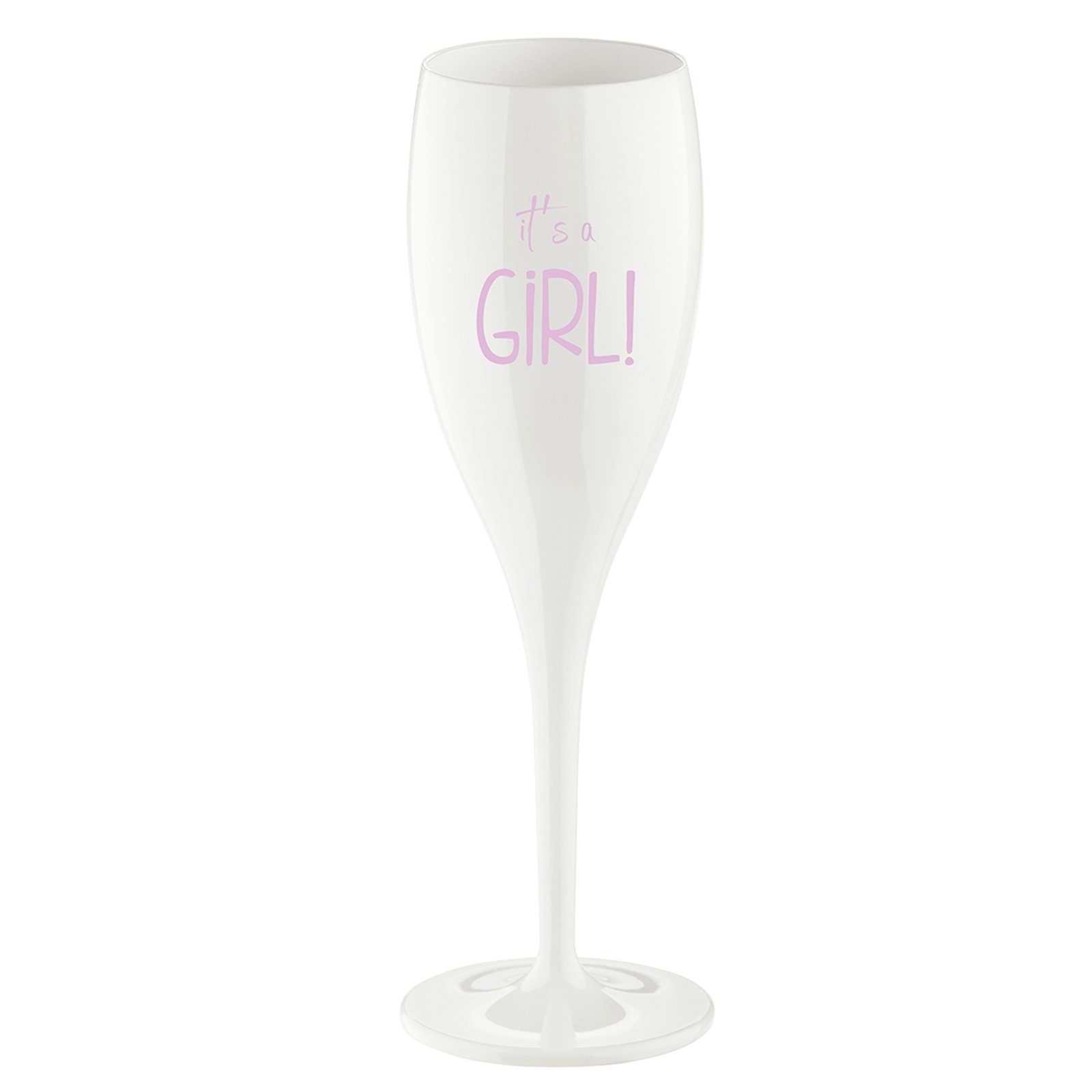 KOZIOL Sektglas Sektglas 100 ml mit Druck CHEERS No. 1 IT'S A GIRL, 1-tlg., Kunststoff, Stielglas aus Kunststoff