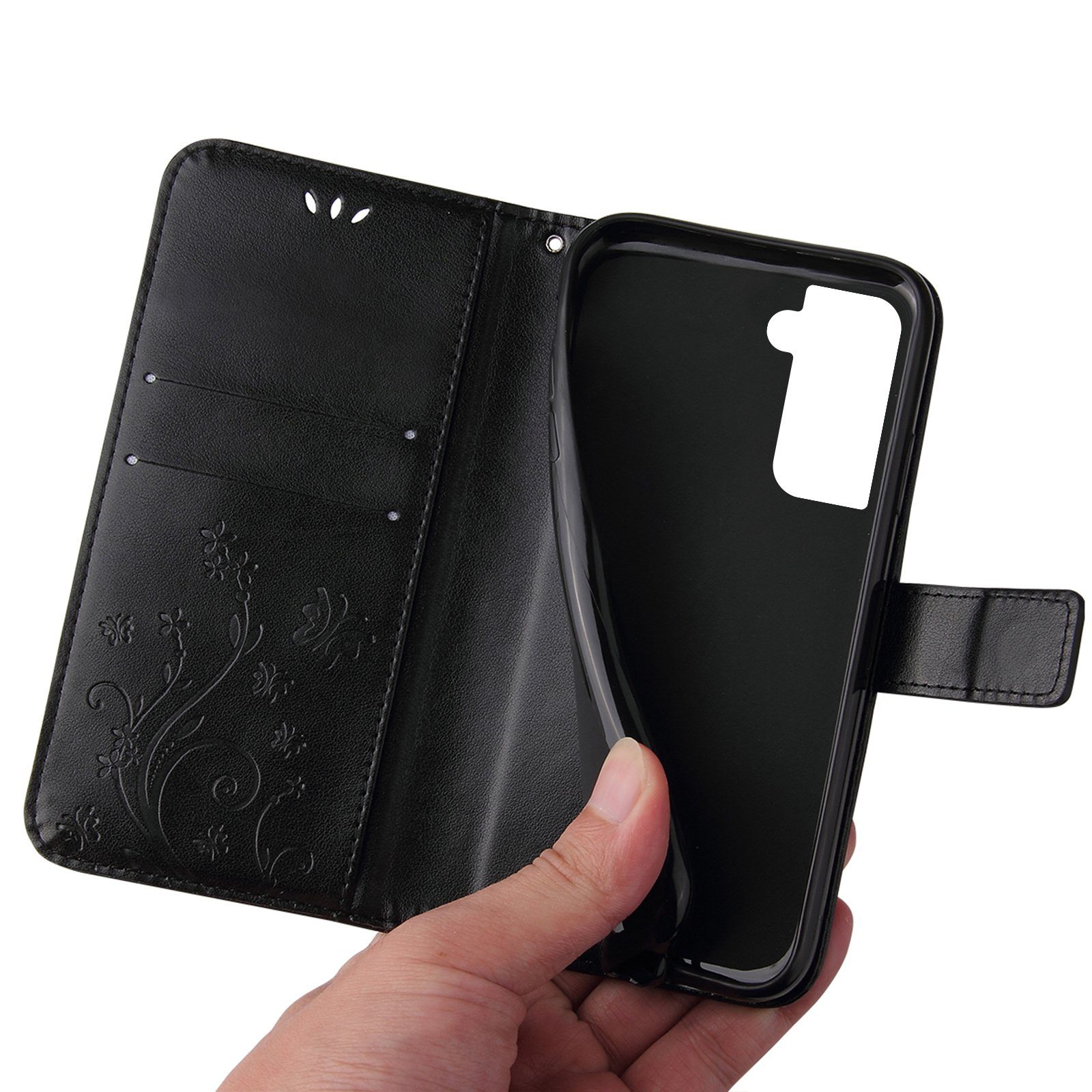 Tec-Expert Handyhülle Cover Tasche Hülle für Samsung Galaxy S21 6,2 Zoll, Klapphülle Case mit Kartenfach Fliphülle aufstellbar, Motiv Blumen