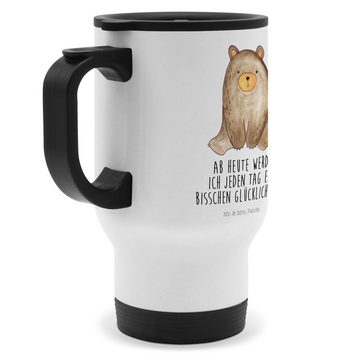 Mr. & Mrs. Panda Thermobecher Bär sitzend - Weiß - Geschenk, Teddybär, Kaffeetasse zum Mitnehmen, S, Edelstahl, Einzigartige Motive