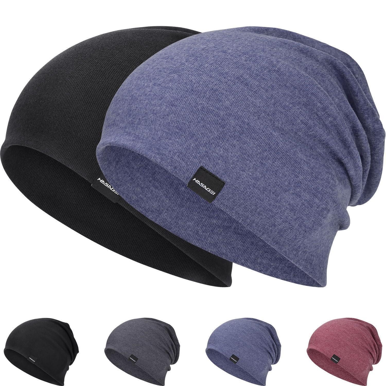 Beanie Mütze Beanie Slouch Longbeanie Herren Damen Herbst Winter Schwarz+Blau