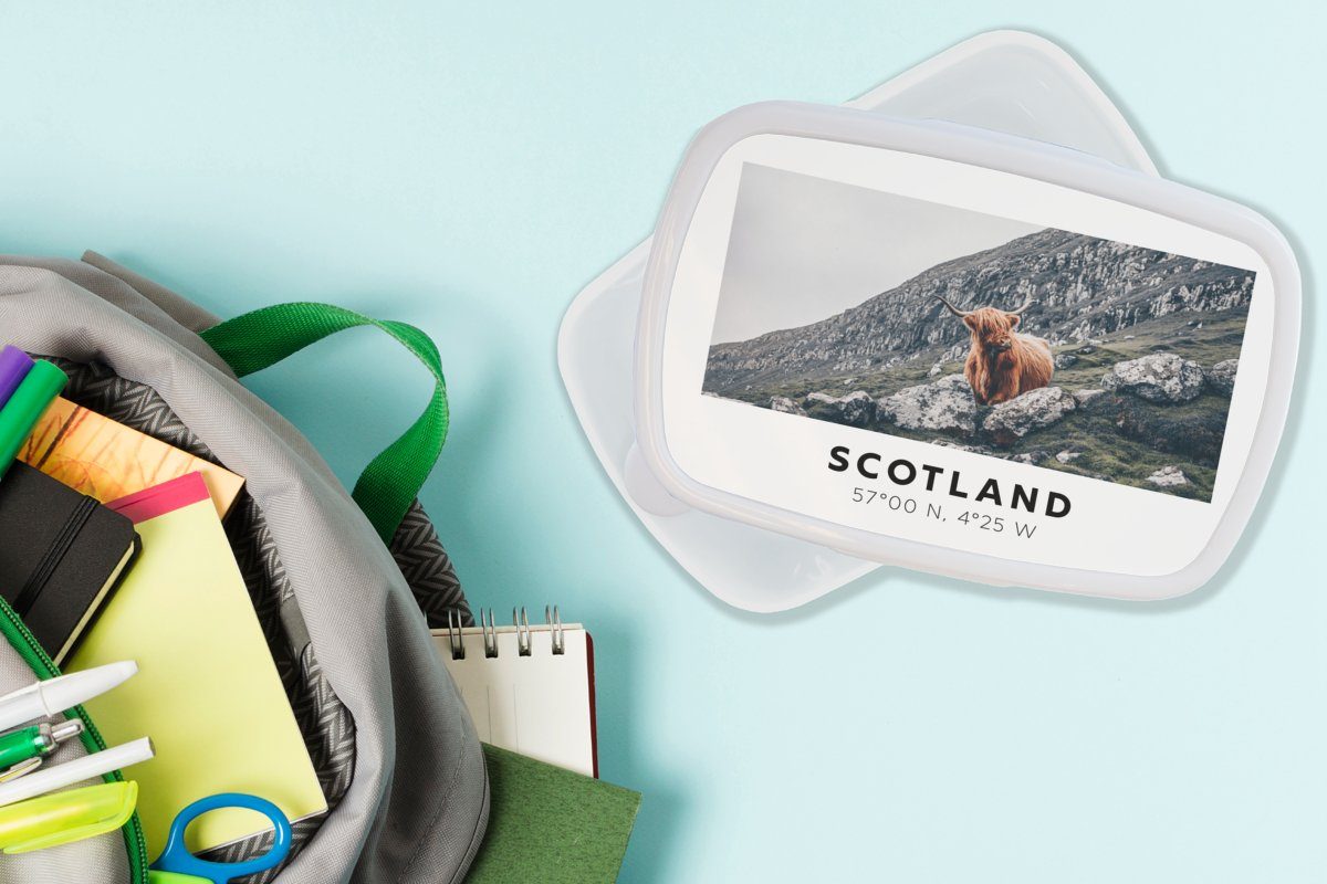 - (2-tlg), weiß Brotdose, Kinder für Tiere, - - Berge Kunststoff, Brotbox und für Highlander Jungs und Schottische Mädchen Erwachsene, MuchoWow Lunchbox Schottland