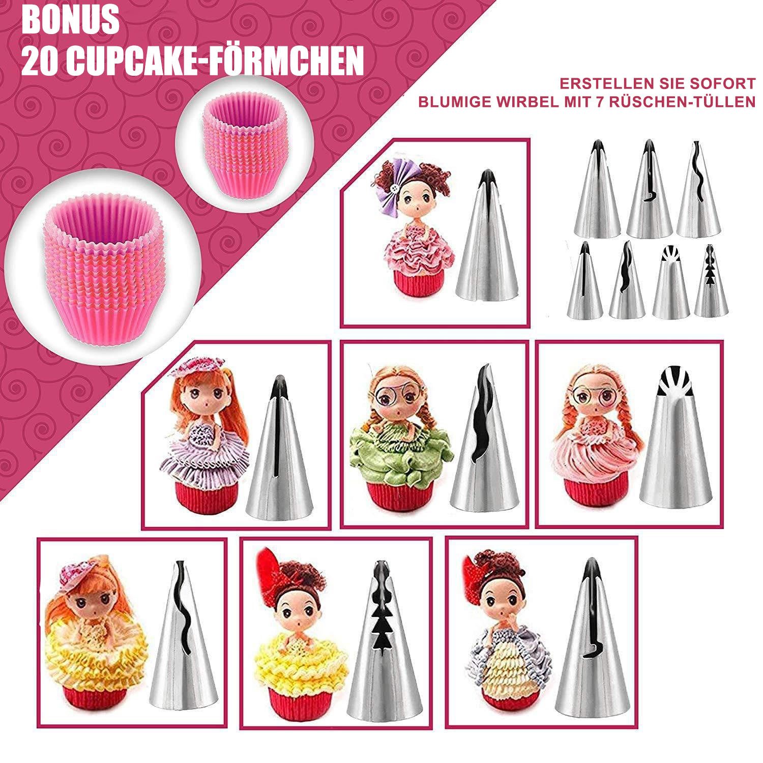 SURFOU Spritzbeutel 200 Stücke Torten Zubehör Set Tortenplatte Drehbar Backzubehör Set (Spatel Muffinförmchen) mit Tortendrehscheibe und Spritztüllen Spritzbeut – Bild 4 von 5